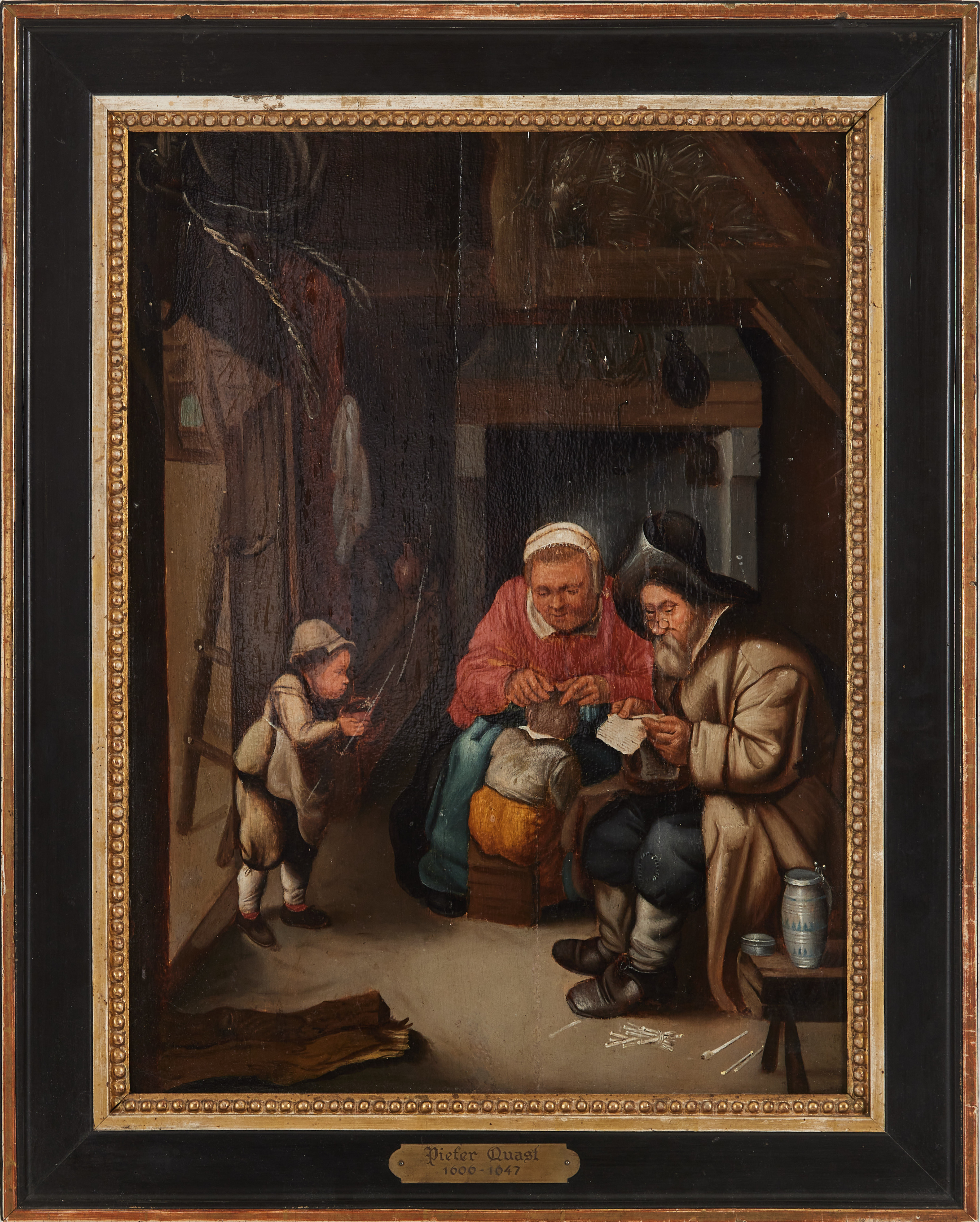 HOLLÄNDSK SKOLA, 17/1800-TAL. Interiör med familj.