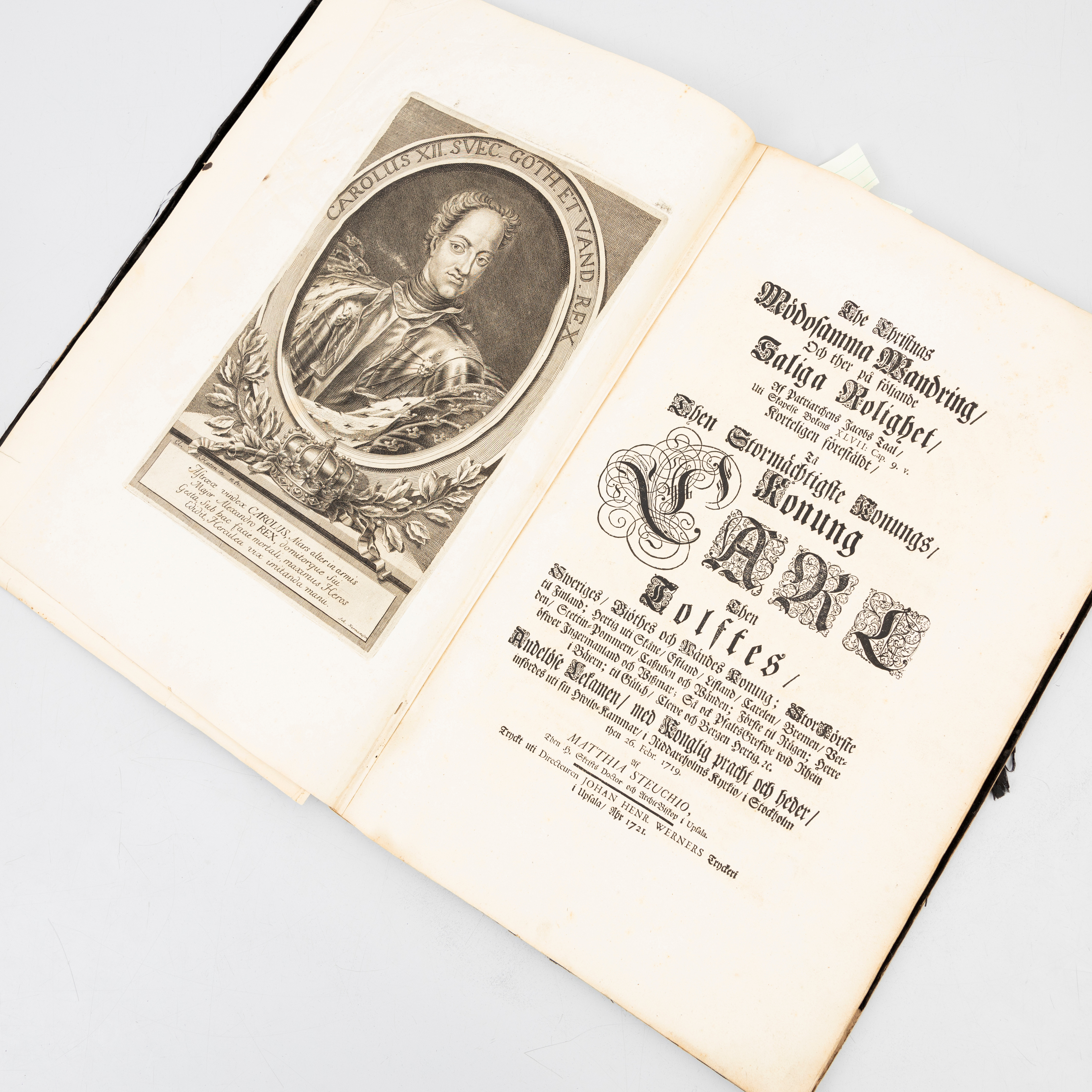 MATTIAS STEUCHIUS. Griftetal, över Karl XII:s död 1719, Upsala 1721.