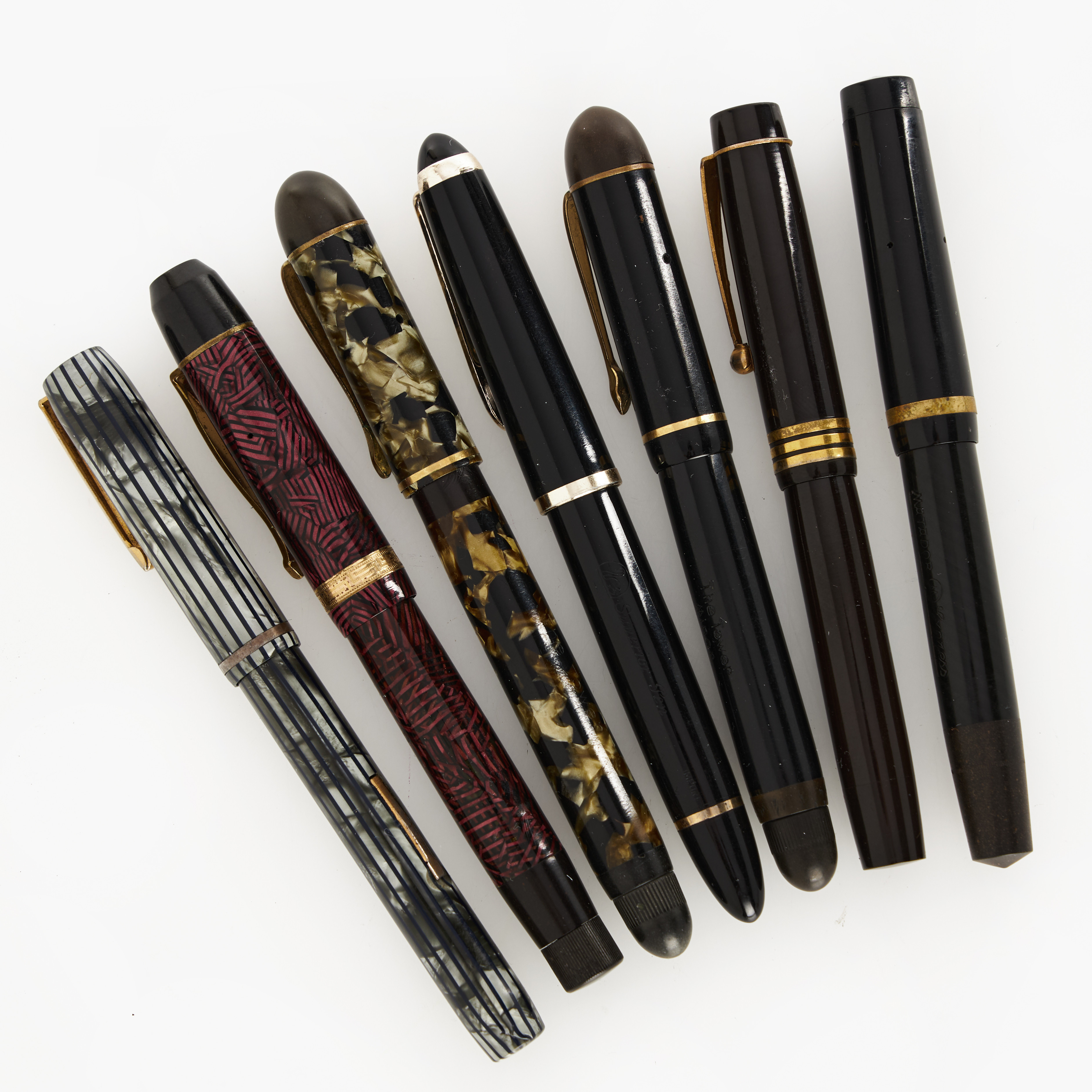 RESERVOARPENNOR, 7 st, bl.a. The Tower, Matador, 14K guldstift.