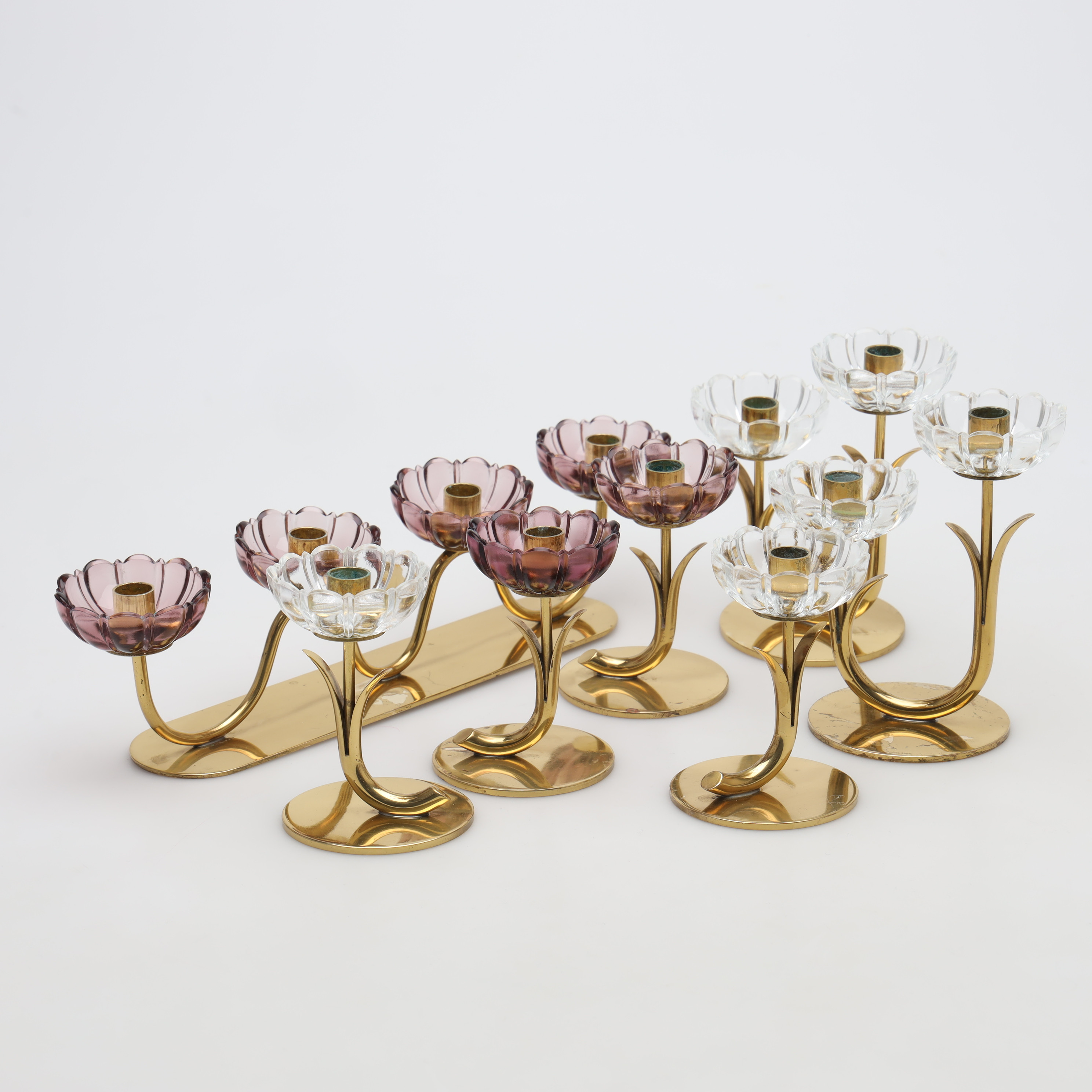 GUNNAR ANDER. LJUSSTAKAR, 7 stycken, metall samt glas, Ystad Metall.