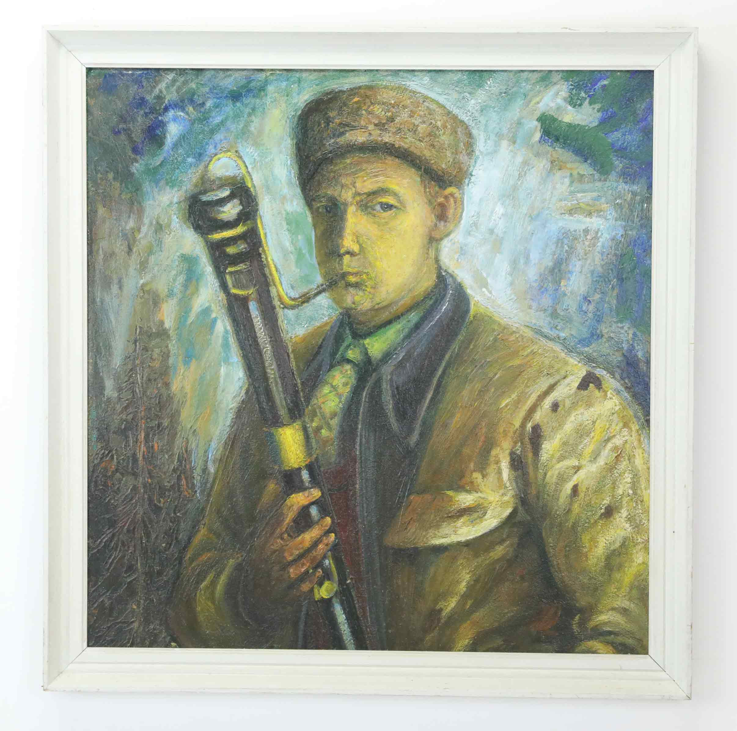 GÖSTA BOHM. Olja på pannå, "Musik i skymningen", signerad a tergo, daterad 1941.