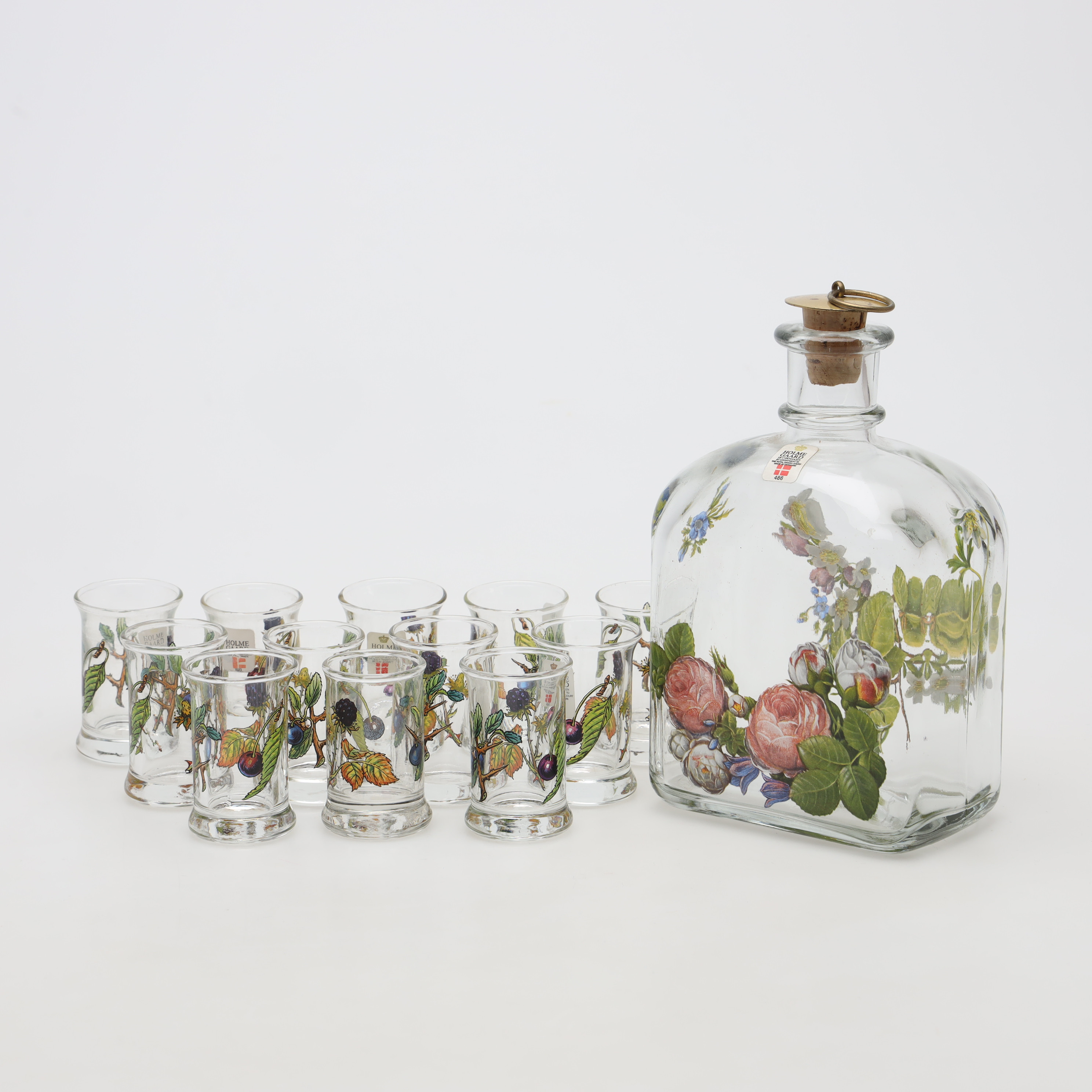 KARAFF samt SNAPSGLAS, 13 delar, glas, Holmegaard, Danmark.