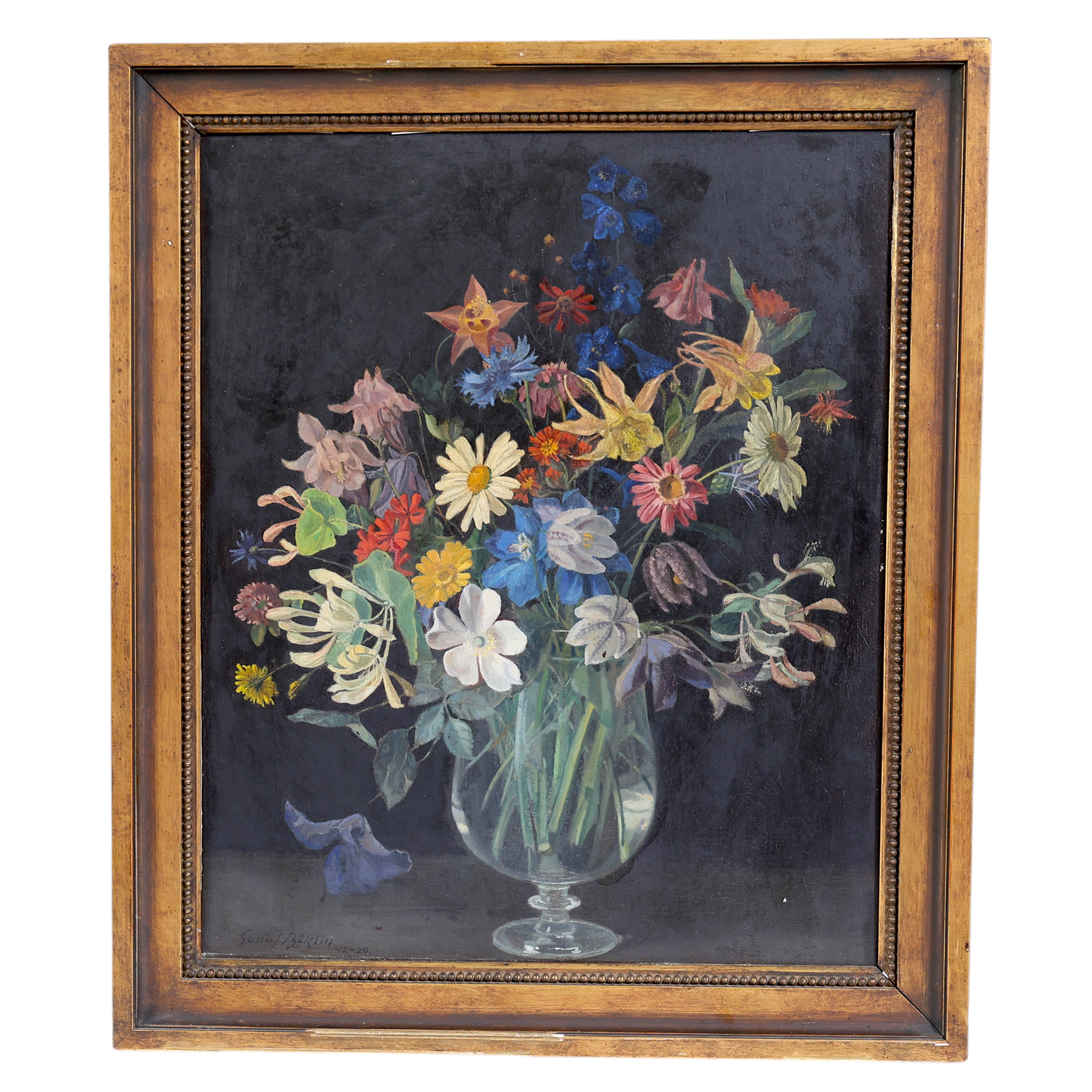 GUSTAF BÖKLIN. Blomsterstilleben, olja på pannå, signerad samt daterad -15 -20.