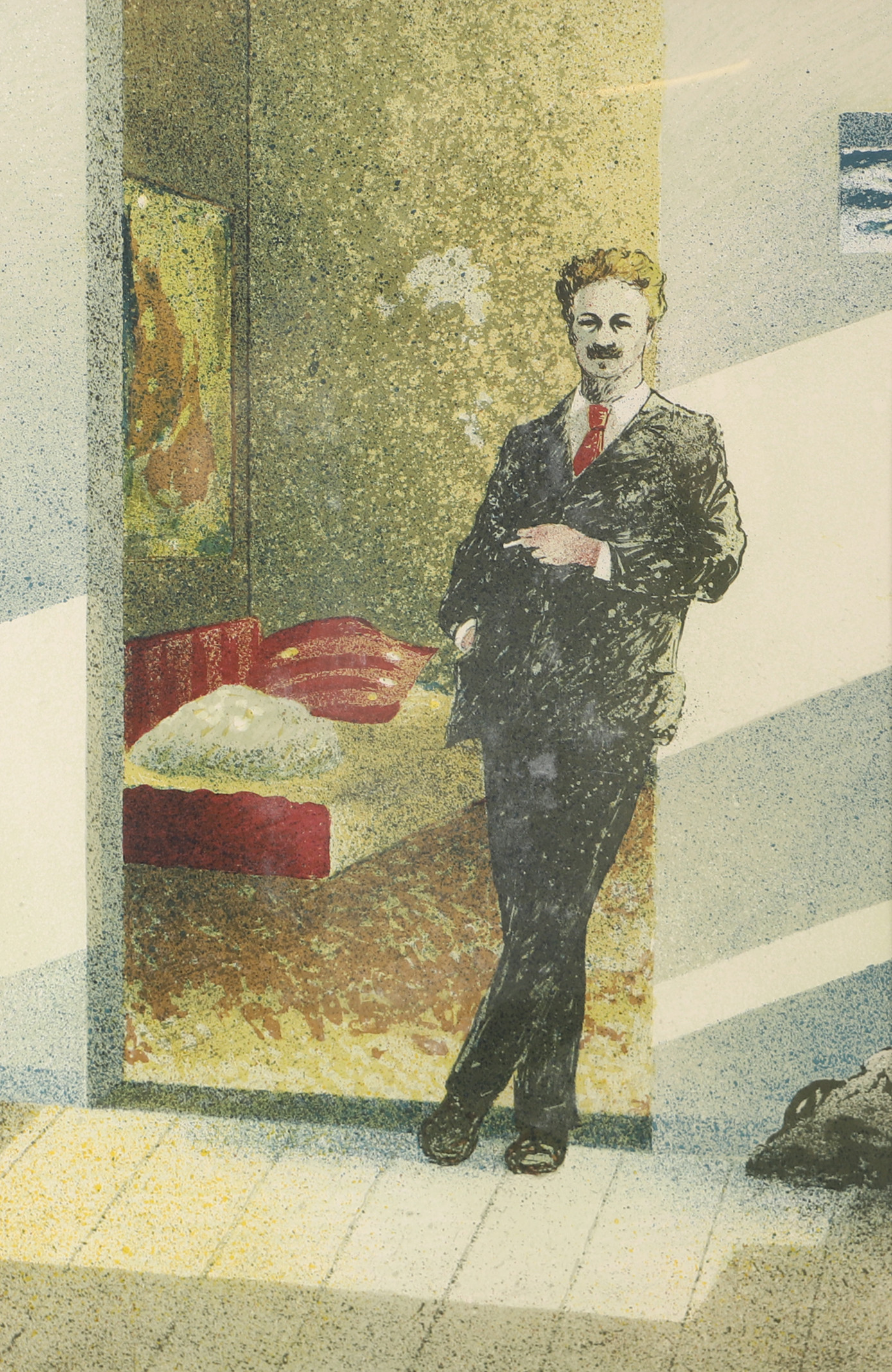 OLLE BERLIN. August Strindberg, färglitografi, signerad.