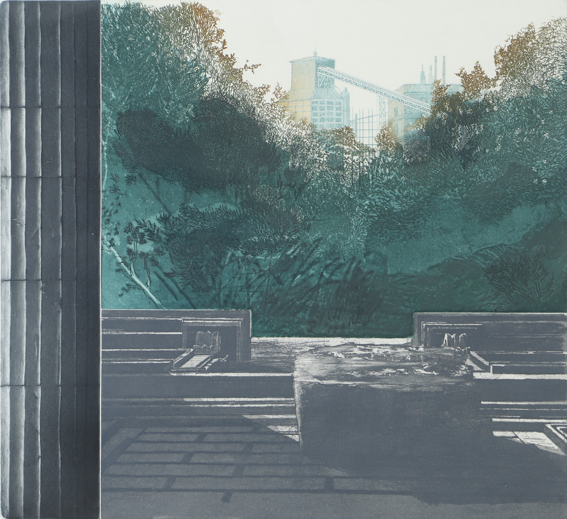 THOMAS FRISK. "Afton i Lombardiet", litografi, signerad.