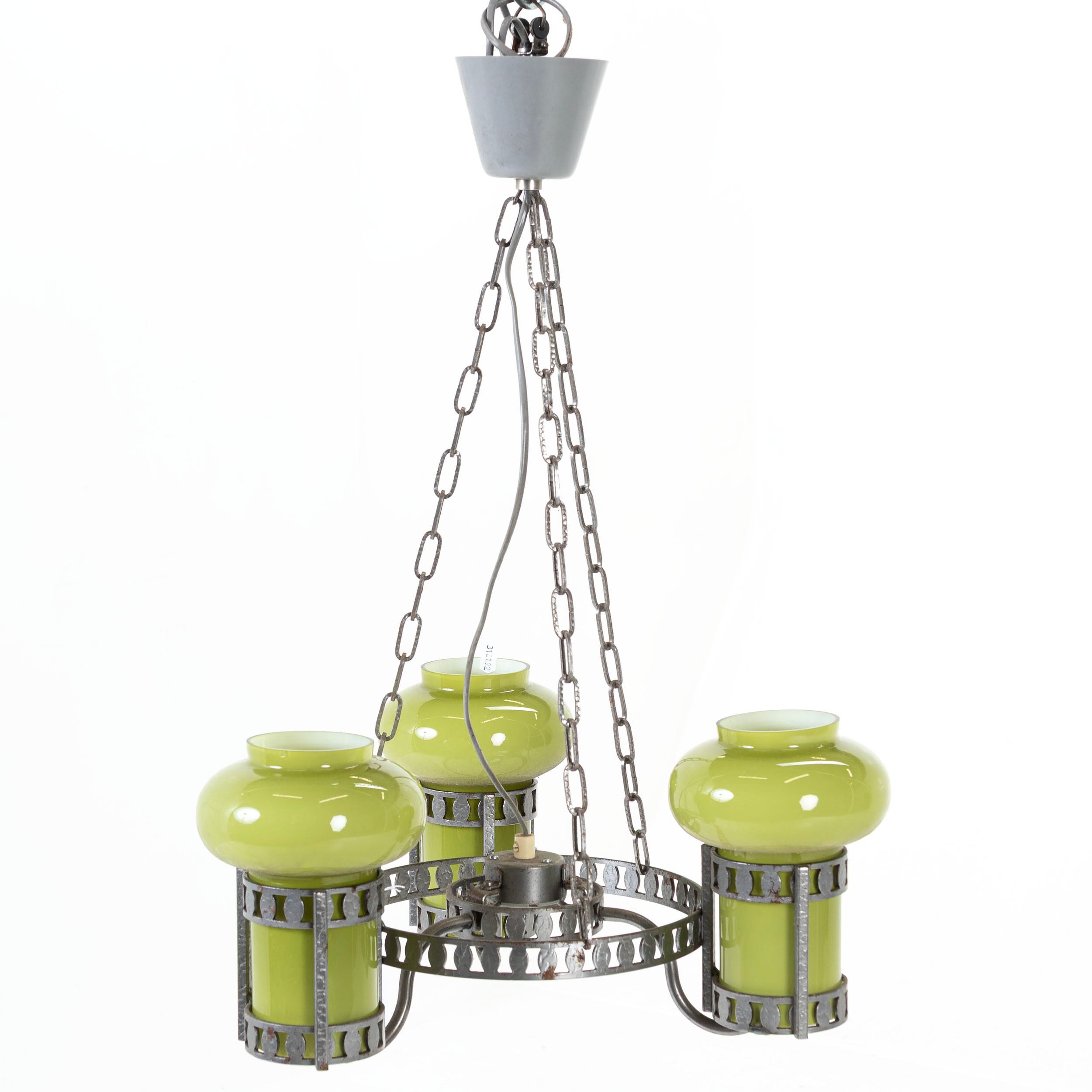 TAKLAMPA, med 3st ljuslyktor, metall, 1970-tal.