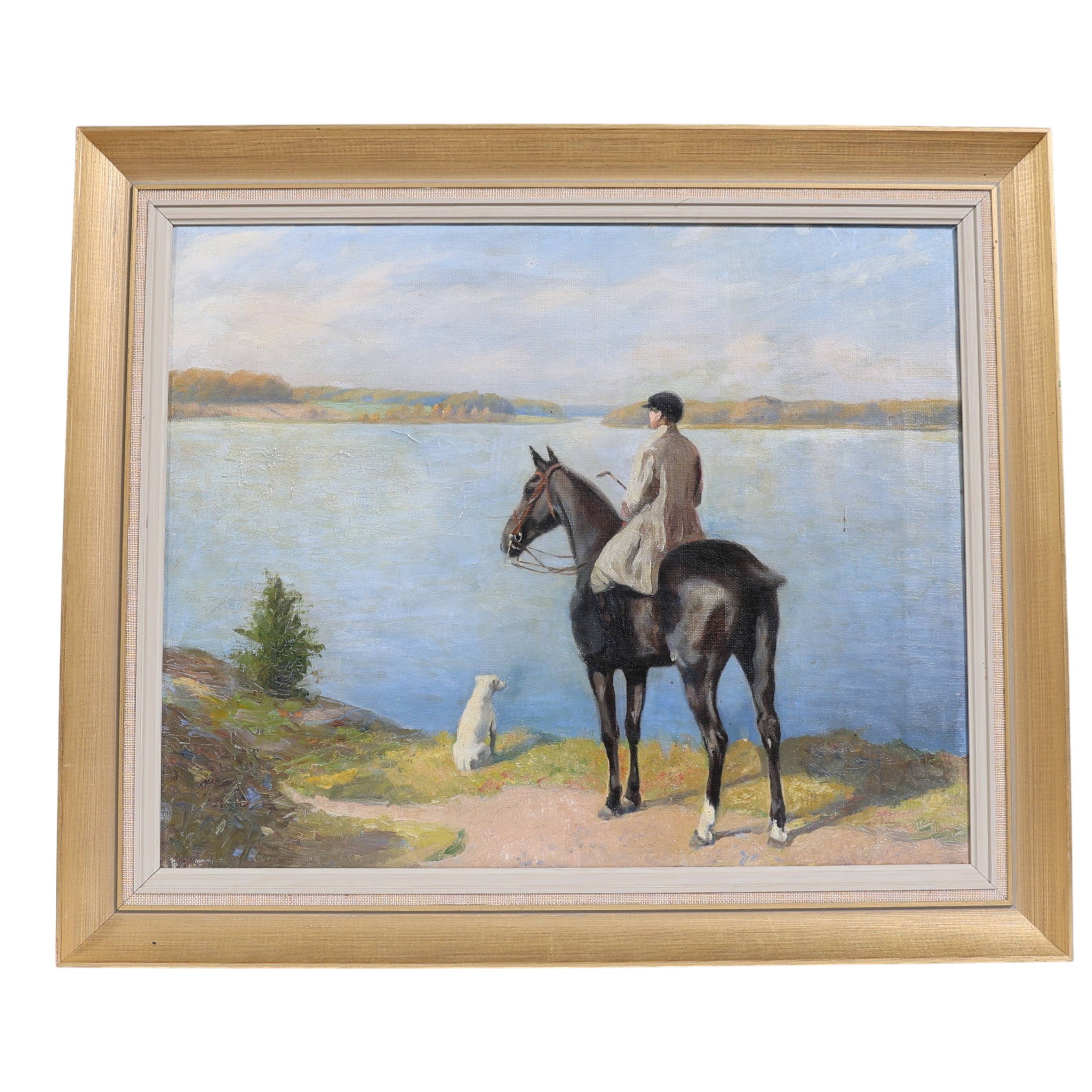 EBBA BÖKLIN. TILLSKRIVEN. Ryttare med häst, olja på duk.