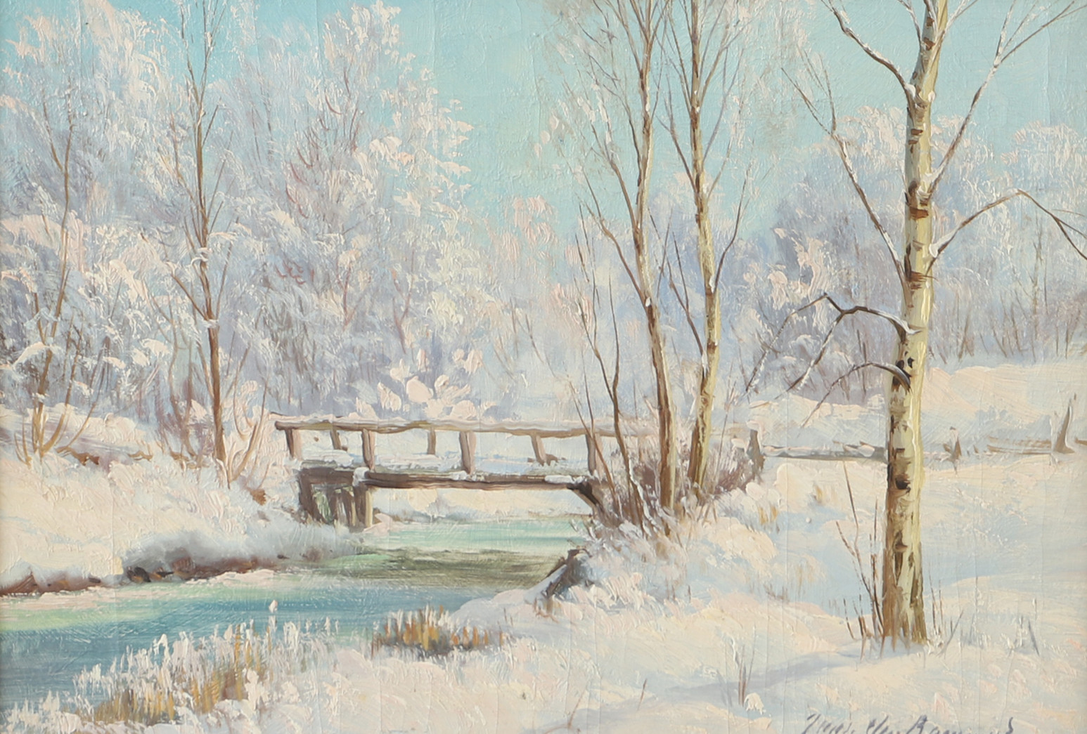 JENS CHRIATIAN BENNEDSEN. Vinterlandskap, olja på duk, signerad.