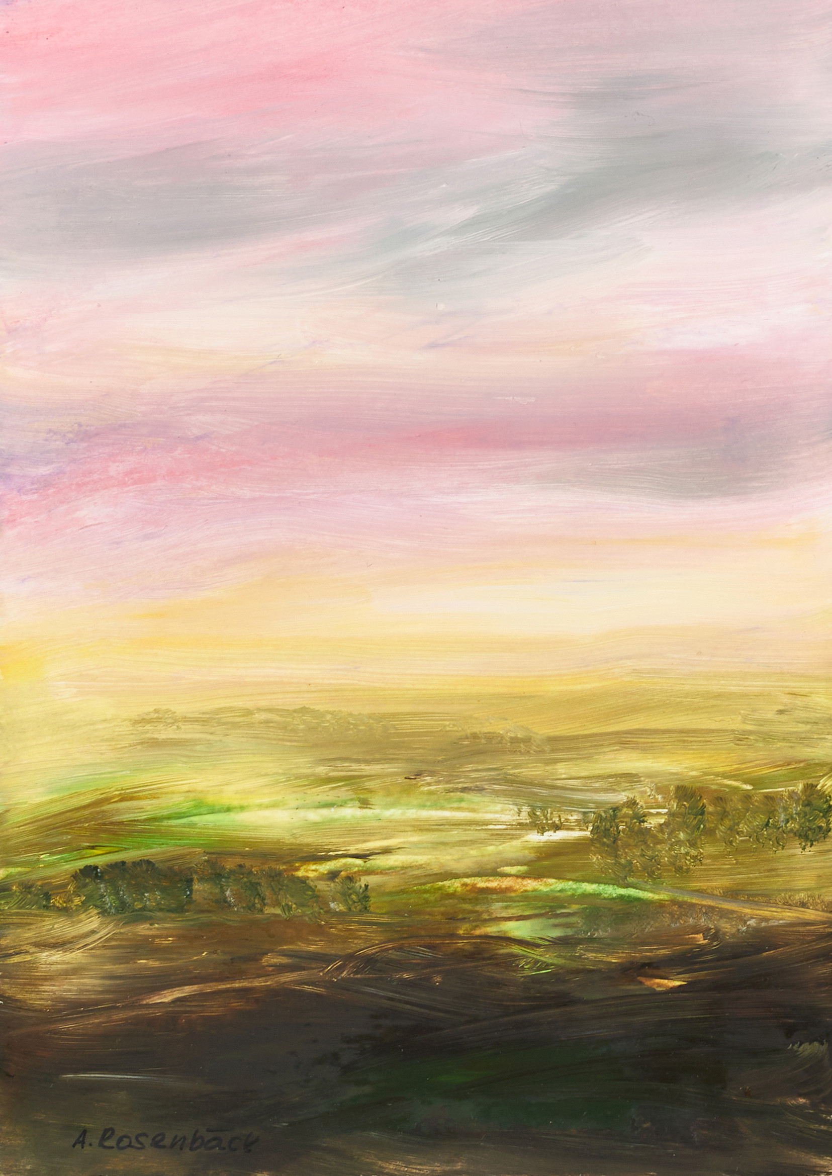 ANNA ROSENBÄCK. Landskap IV, A. Rosenbäck, olja på papper.