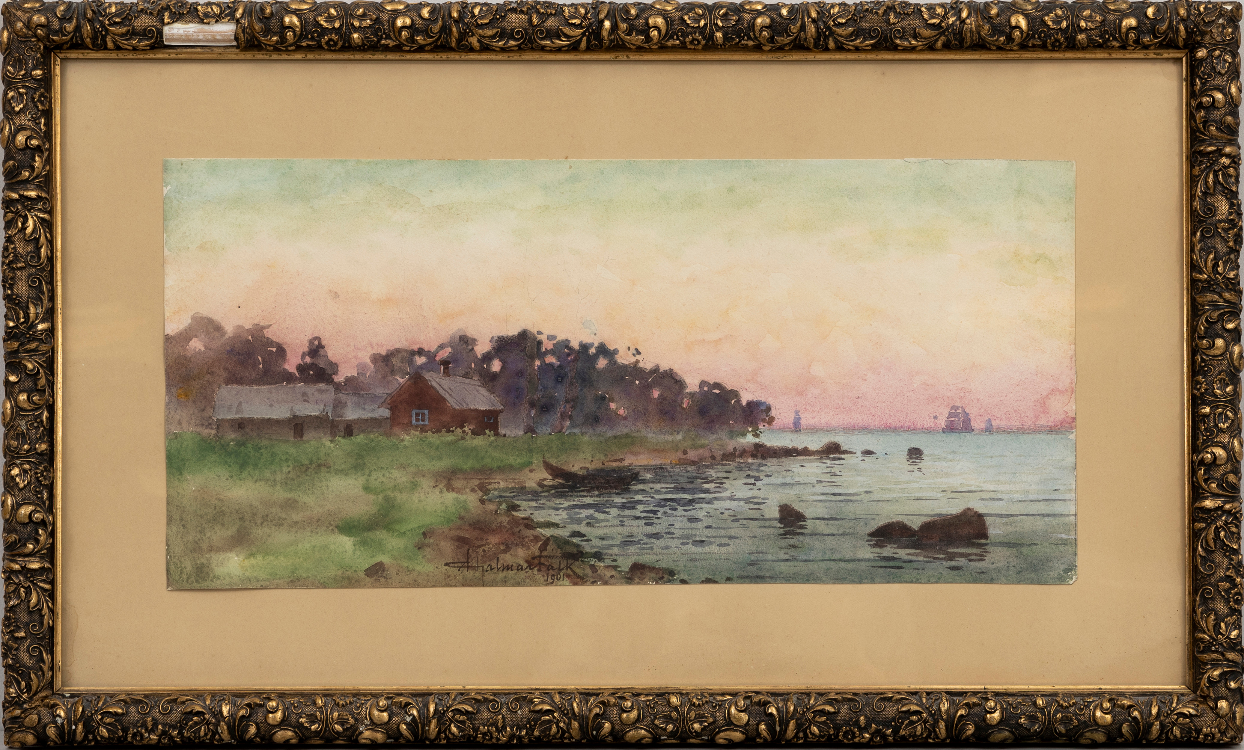 HJALMAR FALK (1856-1938). Kustmotiv, akvarell, signerad samt daterad 1901.