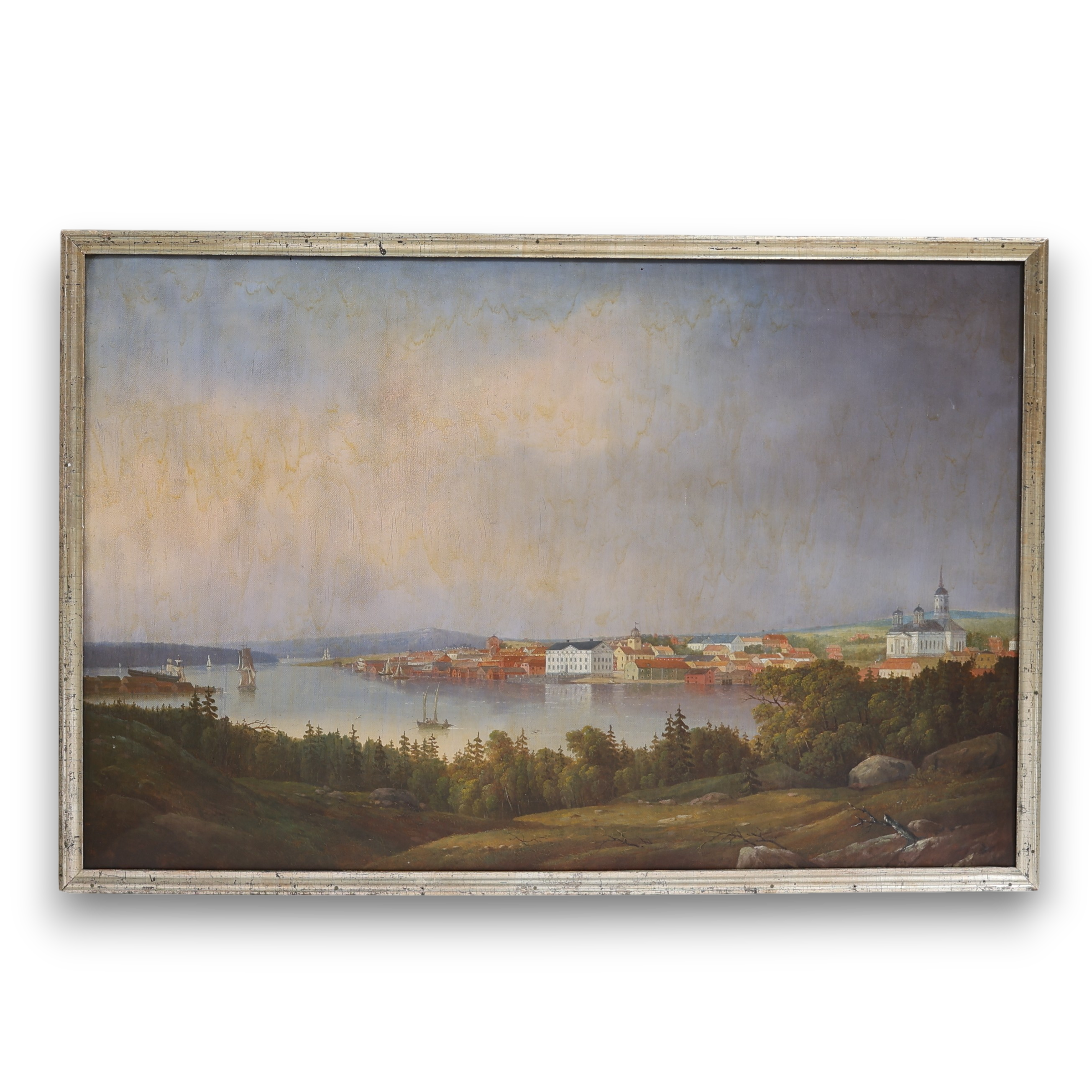 OIDENTIFIERAD KONSTNÄR. Vy över Härnösand, olja på duk.