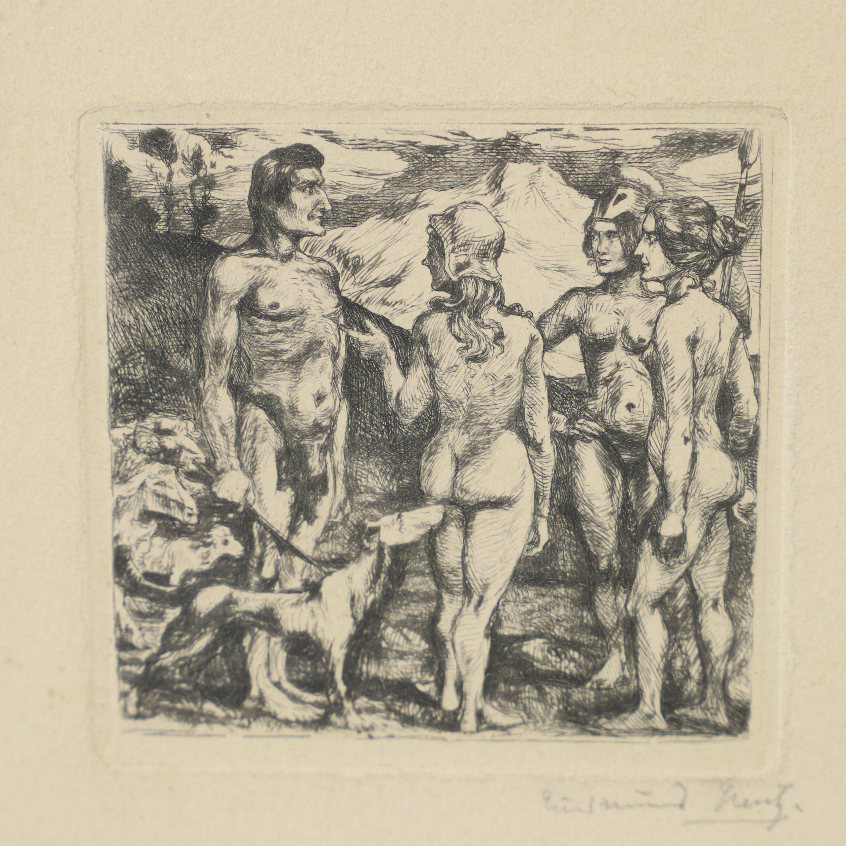 GUDMUND HENTZE. "Paris dom", torrnål, signerad.