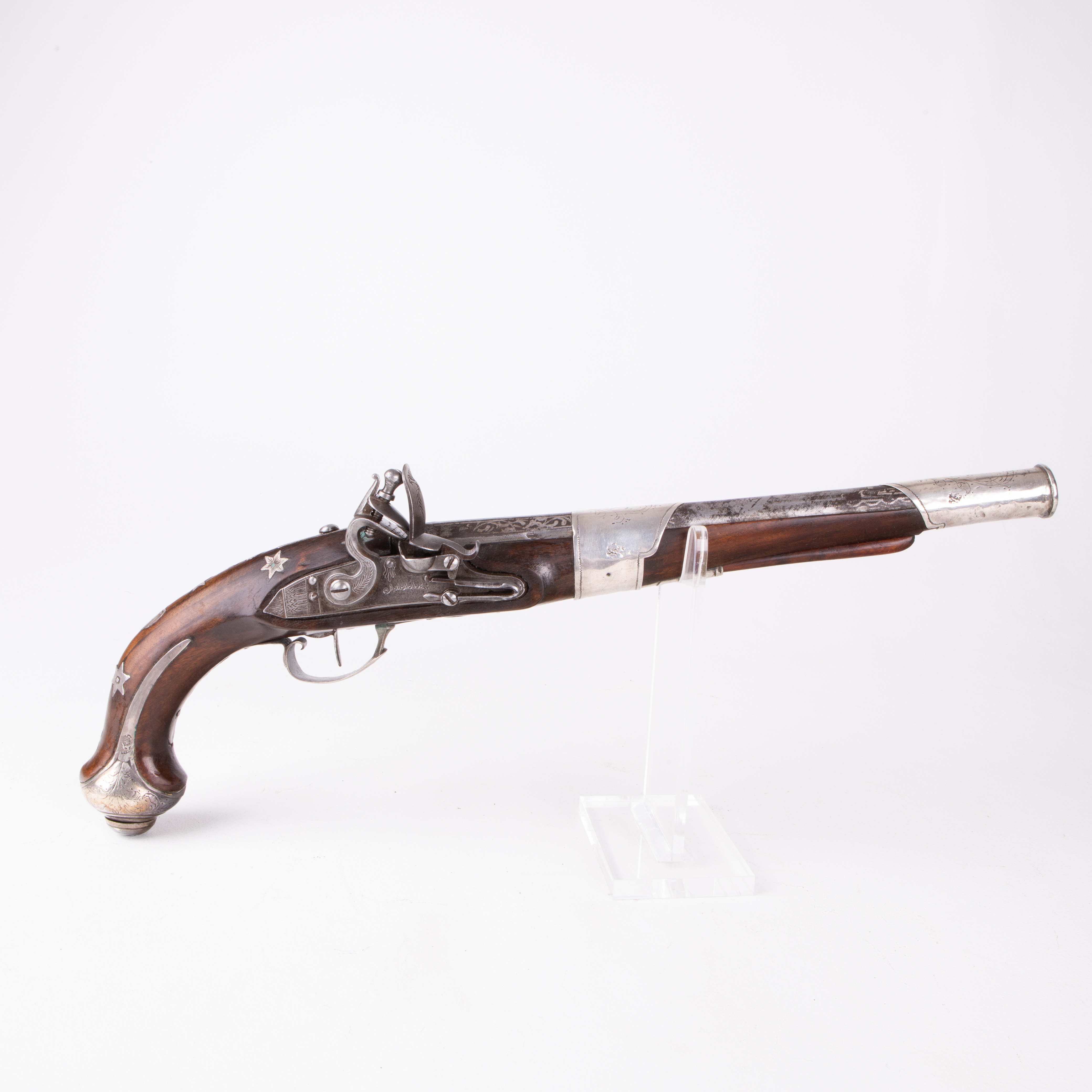 FLINTLÅSPISTOL, silverbeslag, Ottomansk, 1800-tal.