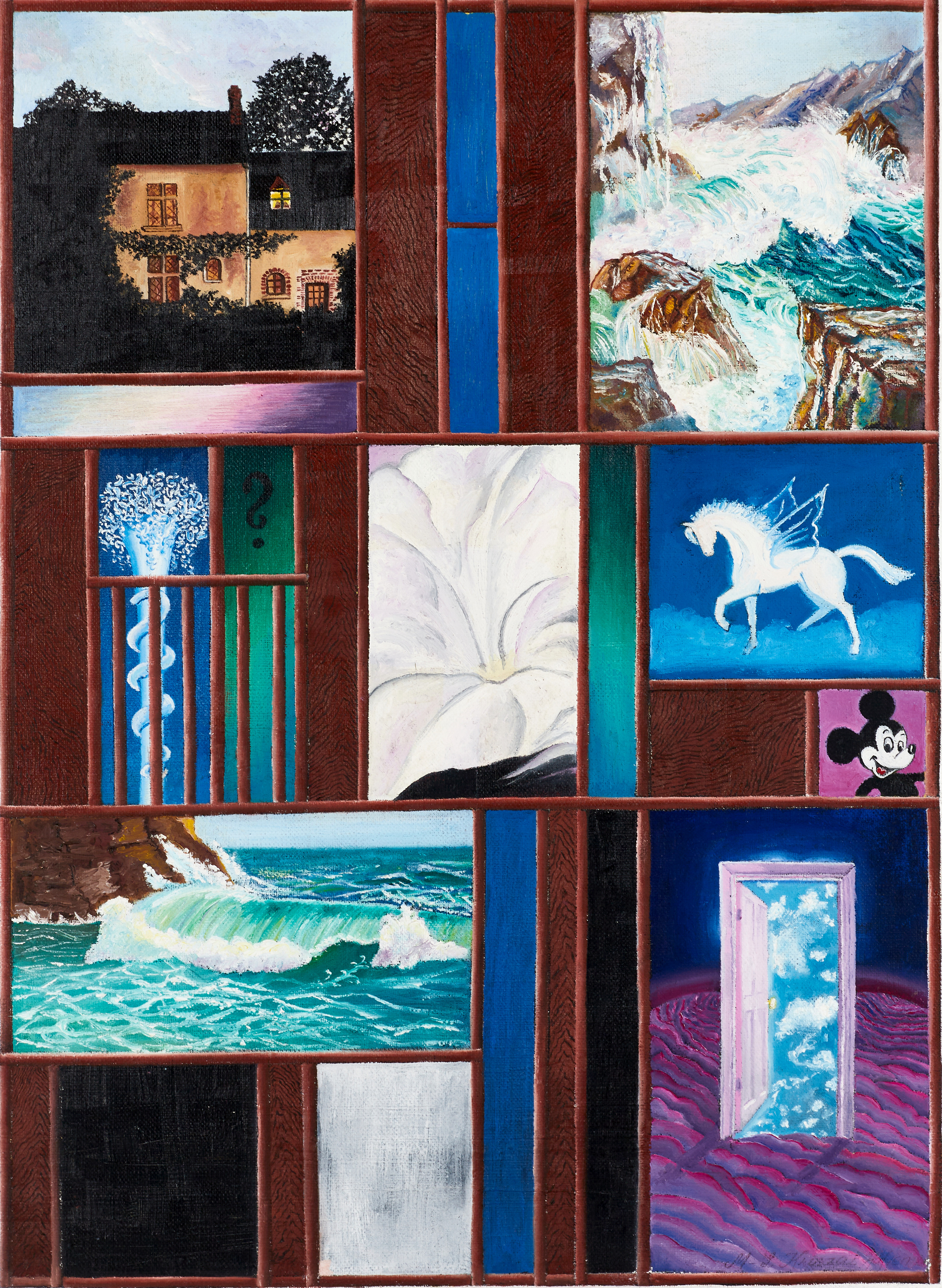 OIDENTIFIERAD KONSTNÄR, surrealistisk komposition, signerad och daterad 1980-tal, olja på duk.