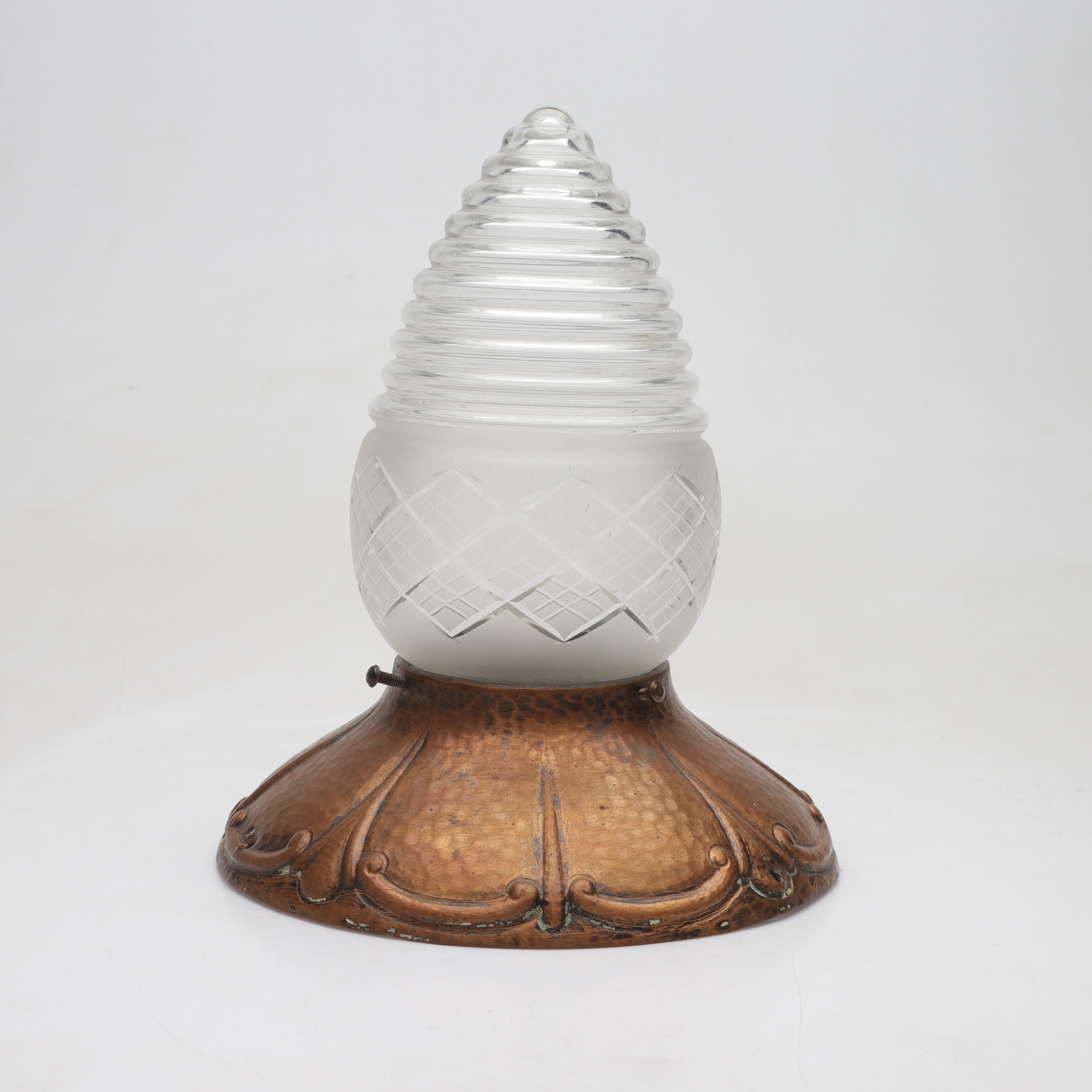 TAKLAMPA, glas och koppar, jugend, 1900-talets början.