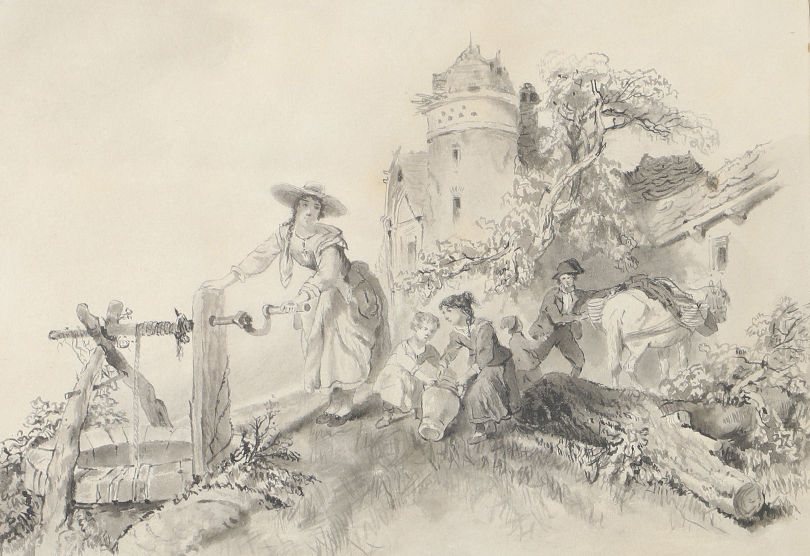 OIDENTIFIERAD KONSTNÄR. Historiskt motiv, akvarell, osignerad.