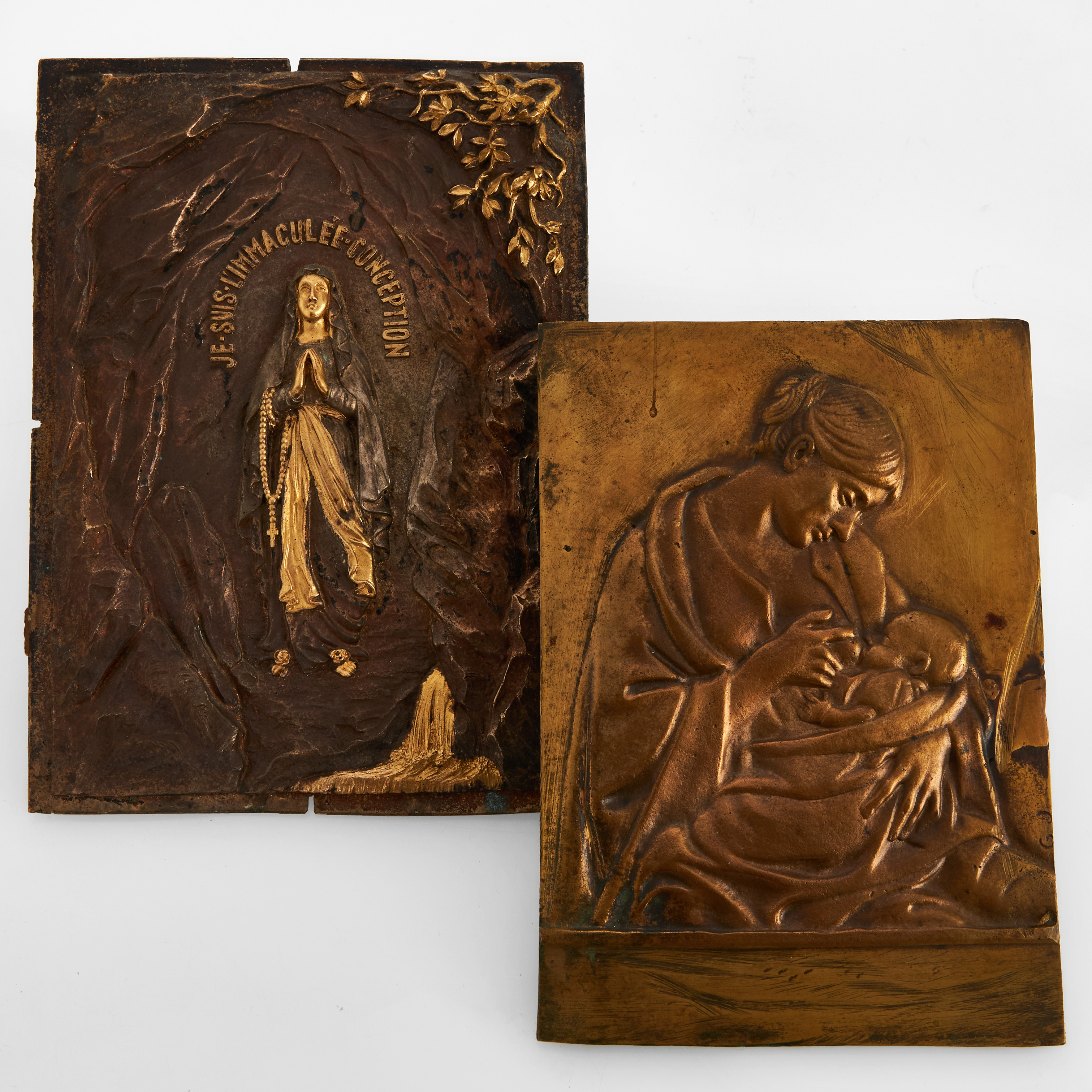 VÄGGPLAKETTER, 2 st, brons, religiösa motiv, 18/1900-tal.