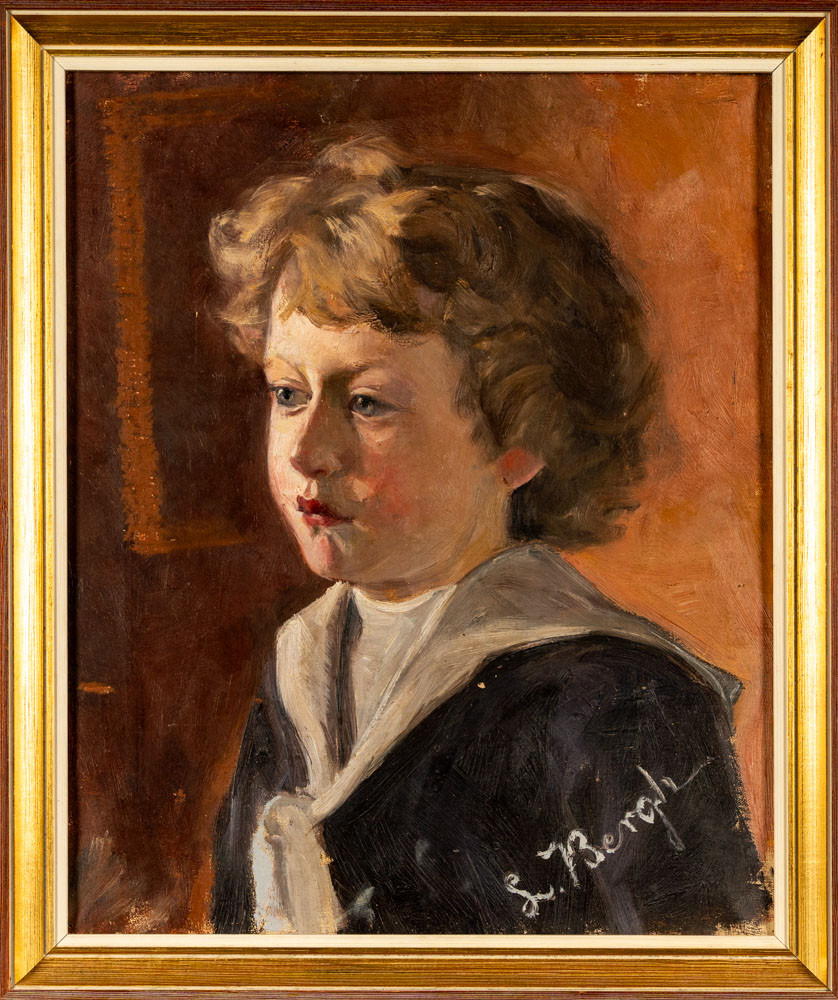 LILLIE BERGH. Olja på duk "Barnporträtt" Signerad 1900-tal.