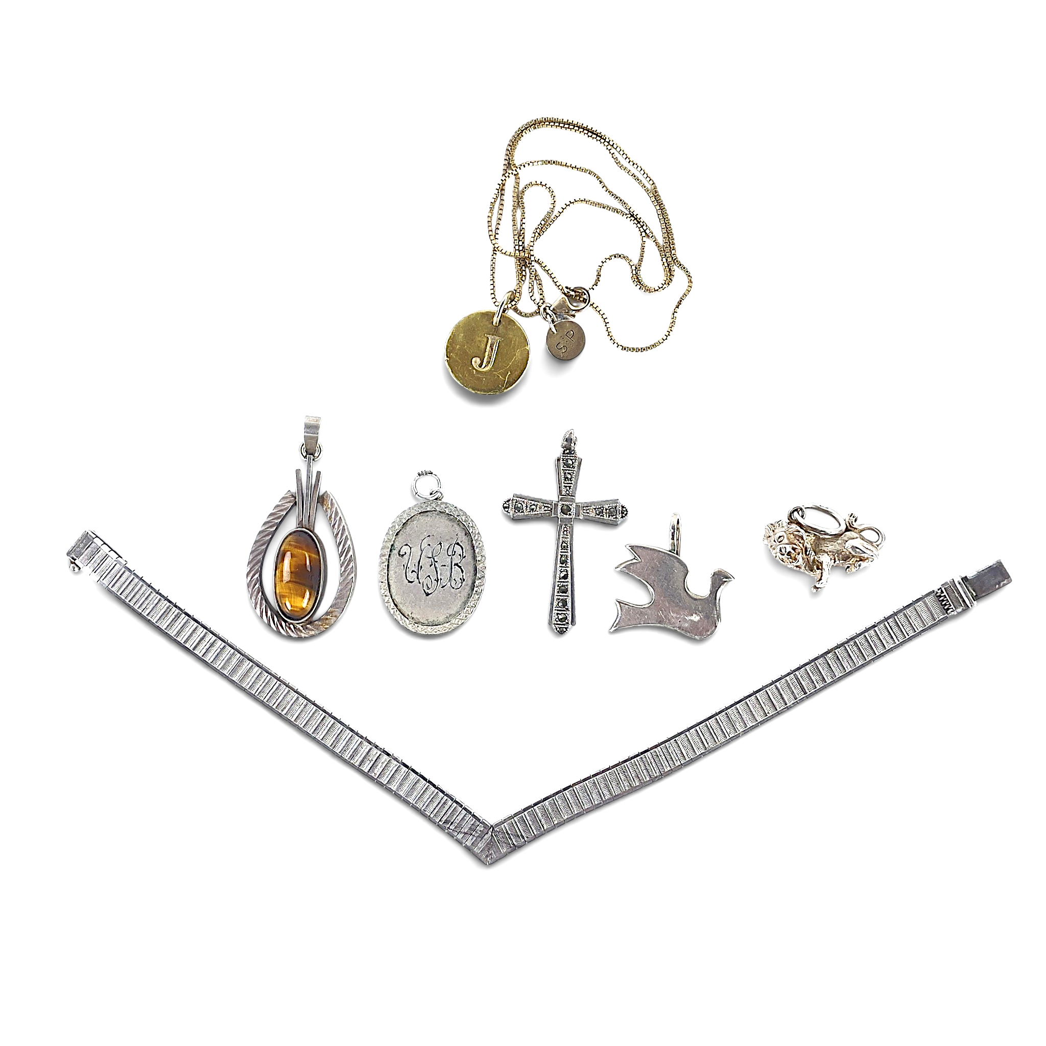 SMYCKEN, 7 st. Sterlingsilver & silver, hängen, armband och halsband.