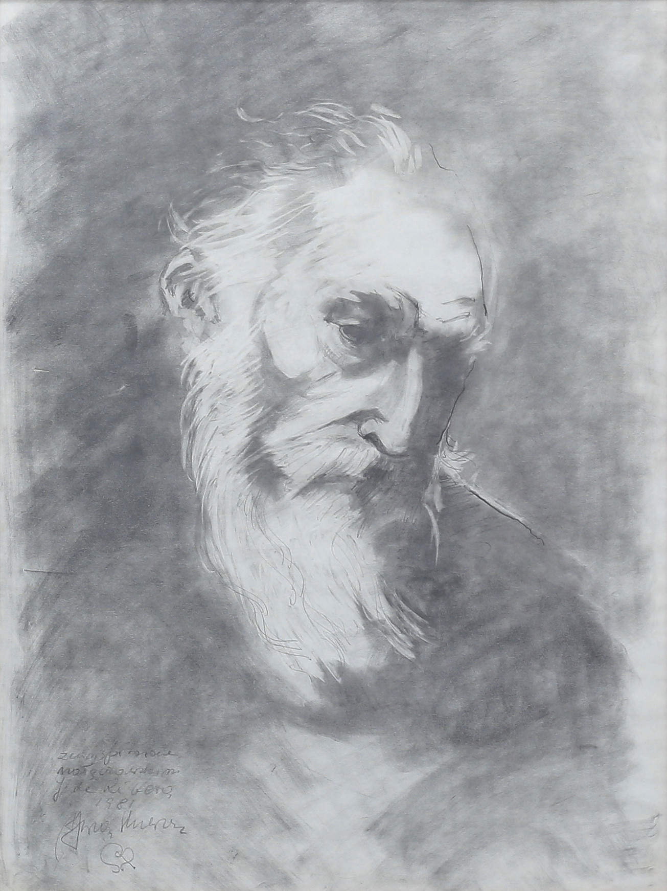 OIDENTIFIERAD KONSTNÄR. Porträtt, teckning, signerad, daterad 1981.