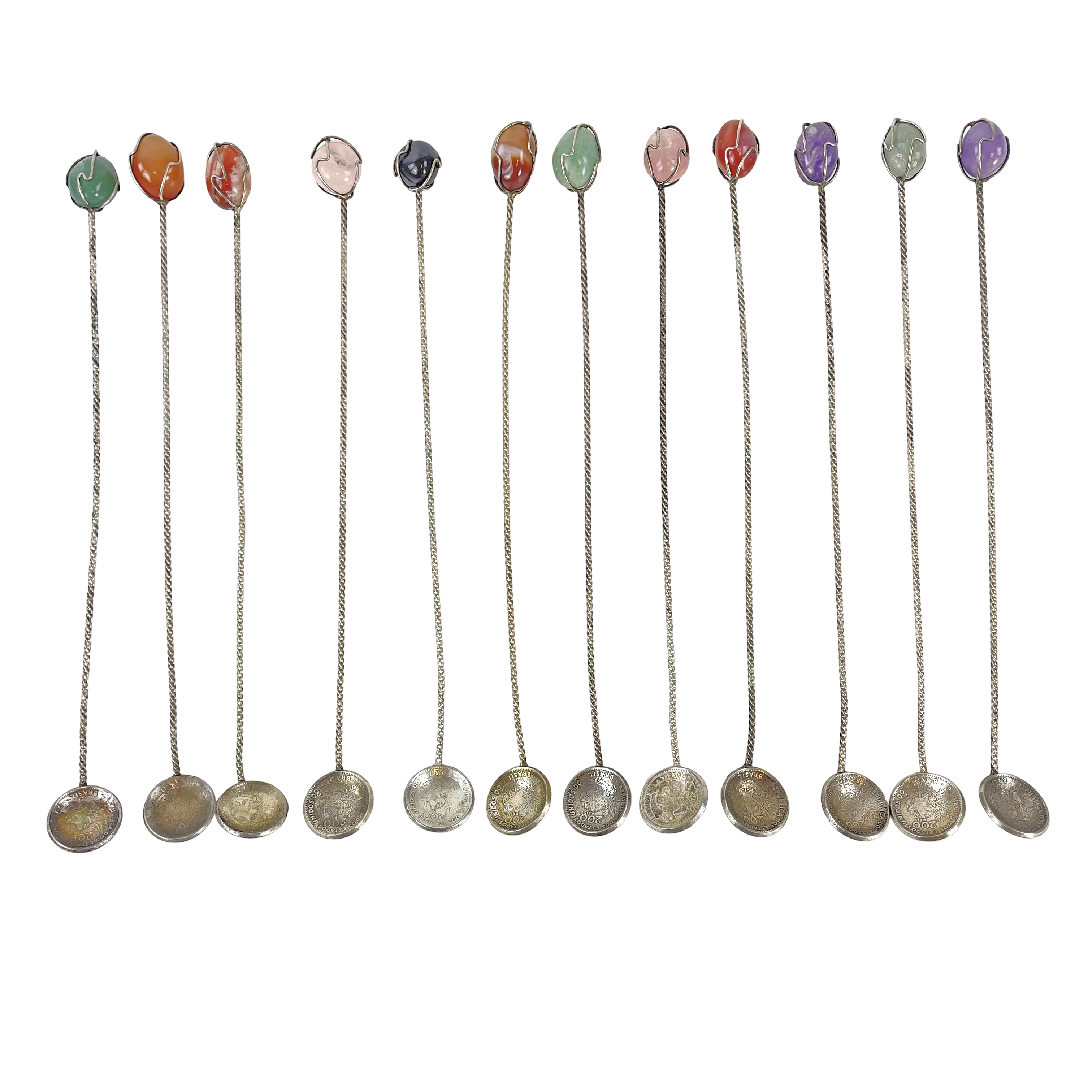 COCTAILSKEDAR, 12 st. Metall med halvädelstenar, Brasilien.