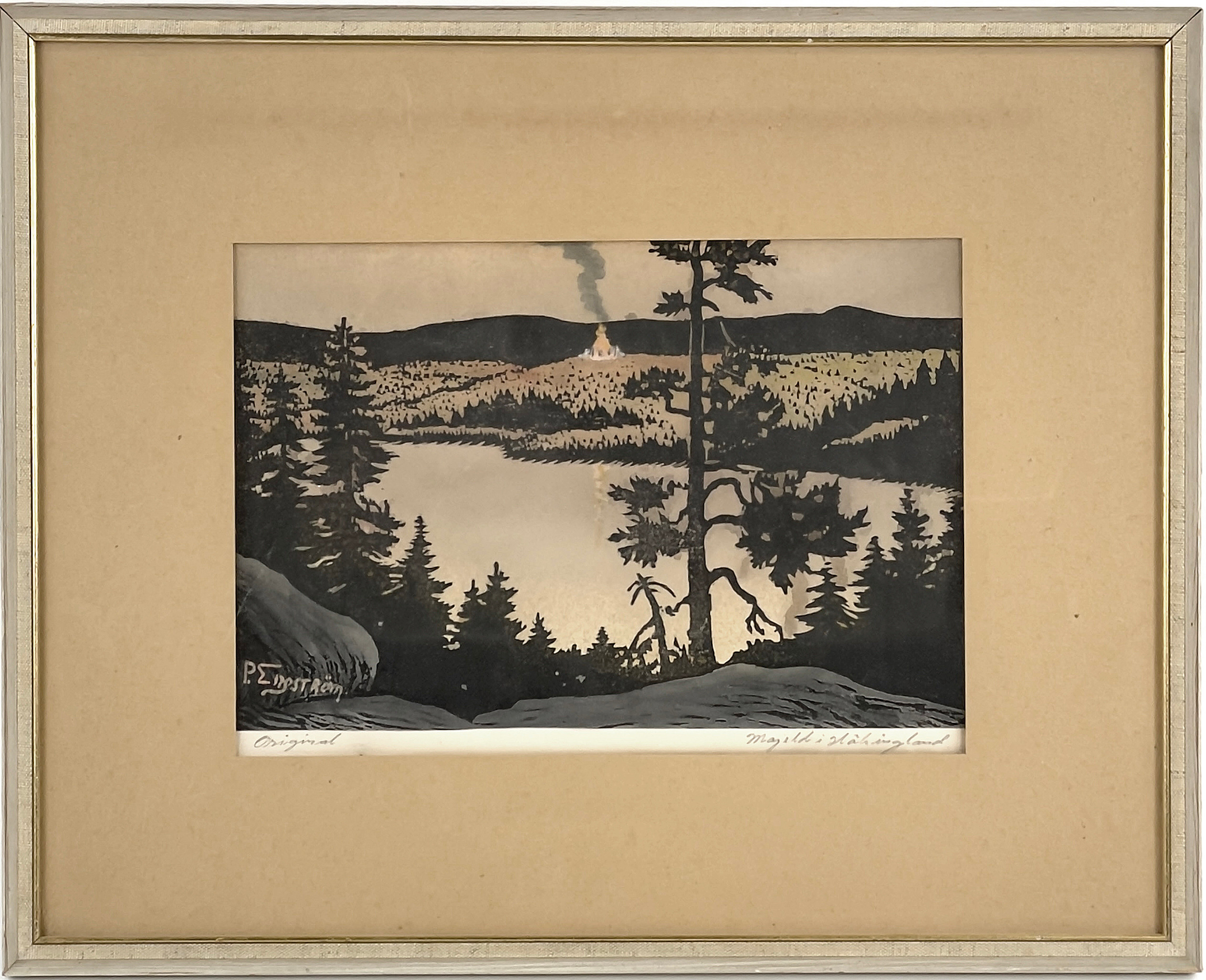 PER ENGSTRÖM. "Majeld i Hälsingland", träsnitt, original, signerad P. Engström.