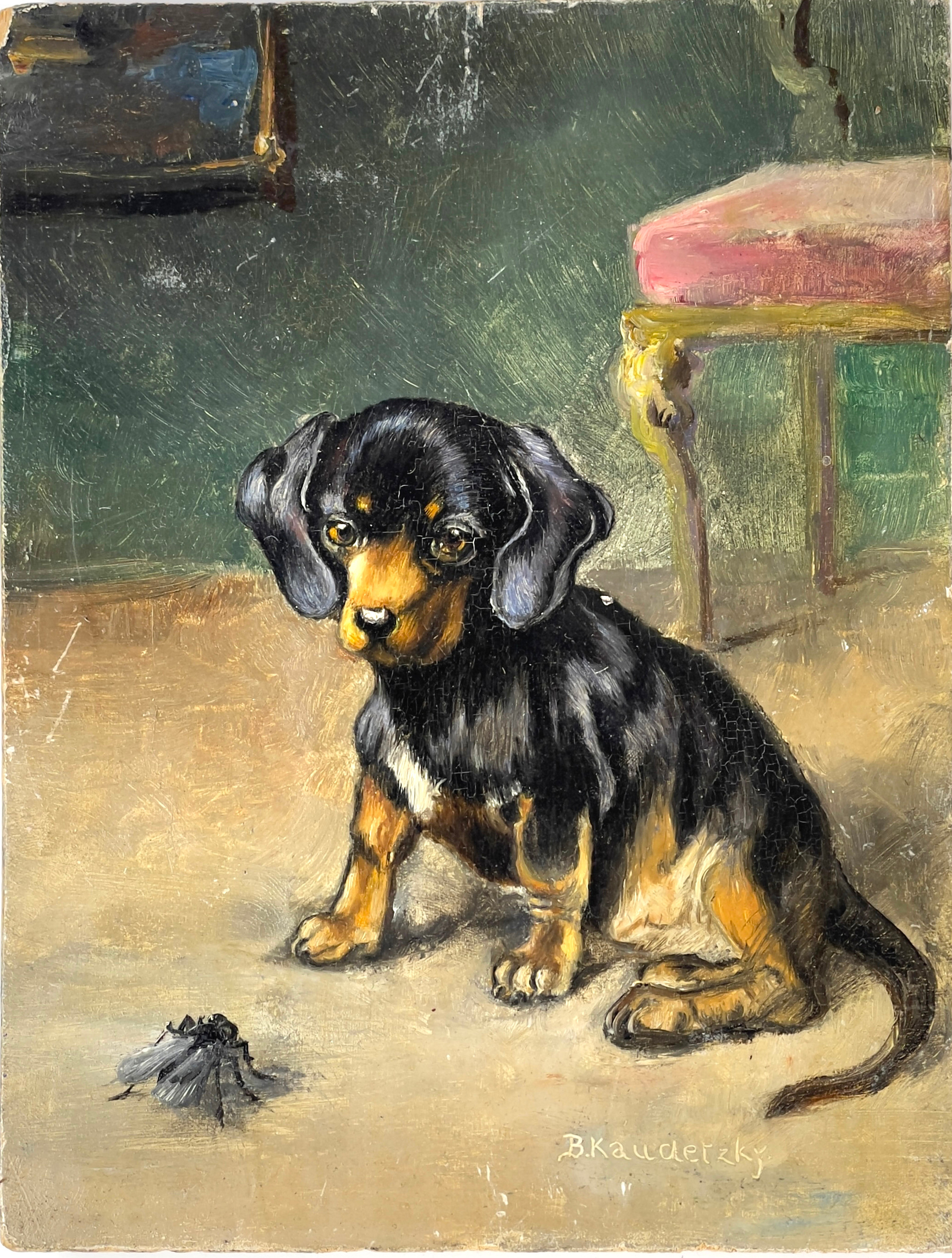 BOGDAN KAUDETZKY (1898-1964). Hundvalp, olja på trä, signerad B. Kaudetzky.