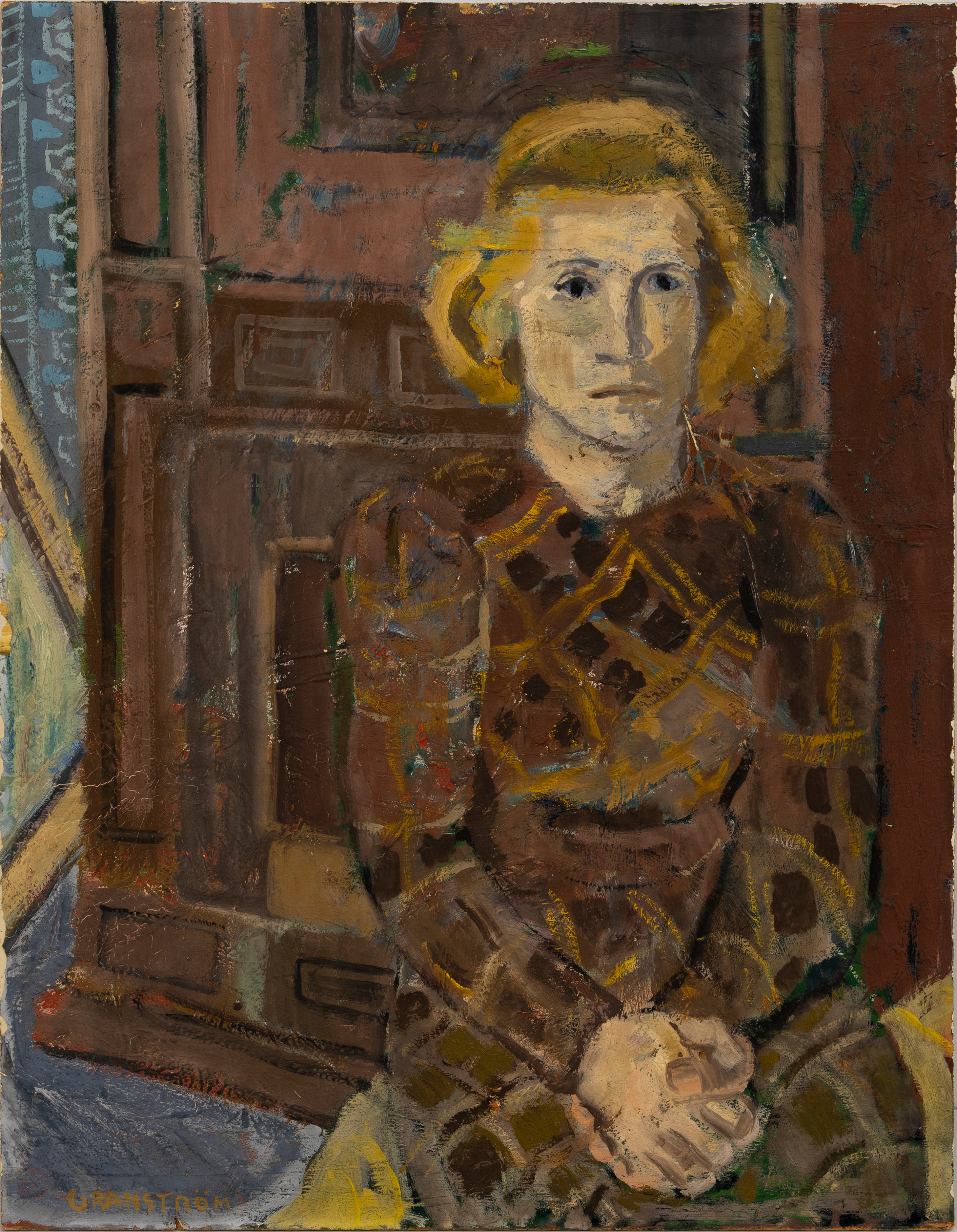 GÖSTA GRANSTRÖM (1908-57). Porträtt av en Dam, olja på pannå, signerad, Granström.