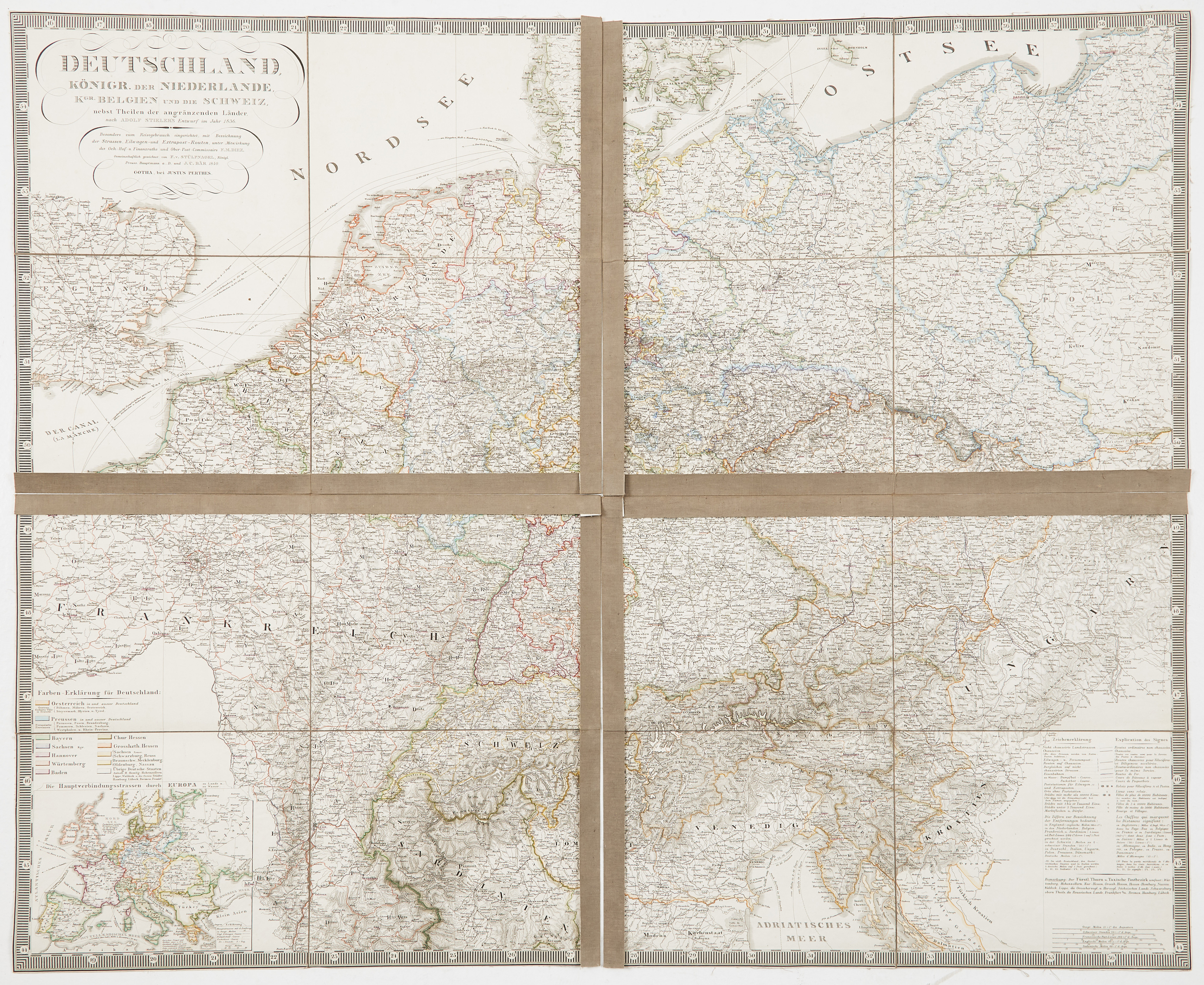 DIETZ / STÜLPNAGEL, CARTE ROUTIÈRE DE ALLEMAGNE, 1840.