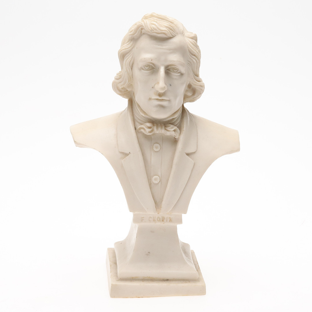 OIDENTIFIERAD KONSTNÄR. BYST föreställande F. Chopin, Konstmassa.