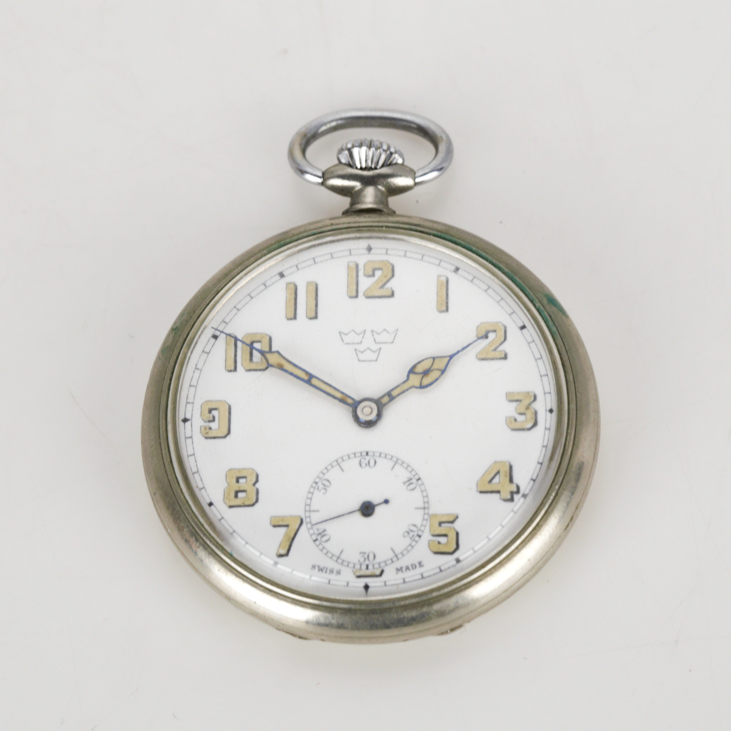 FICKUR/MILITÄRUR, vitmetall, Tre Kronor, subsekund, 1900-talets första hälft.