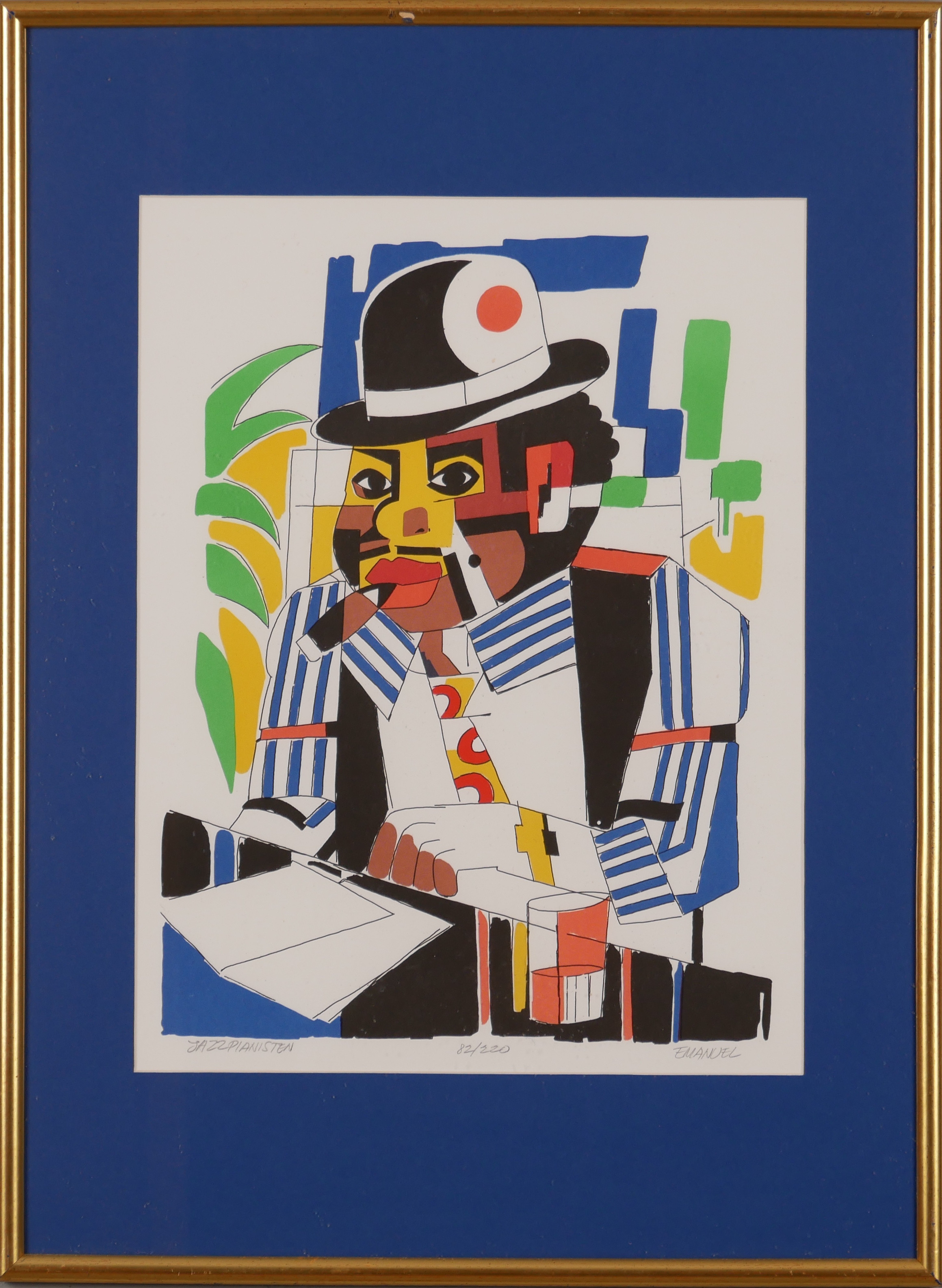 TORSTEN EMANUEL SVENSSON. "Jazzpianisten", färglitografi, signerad Emanuel.