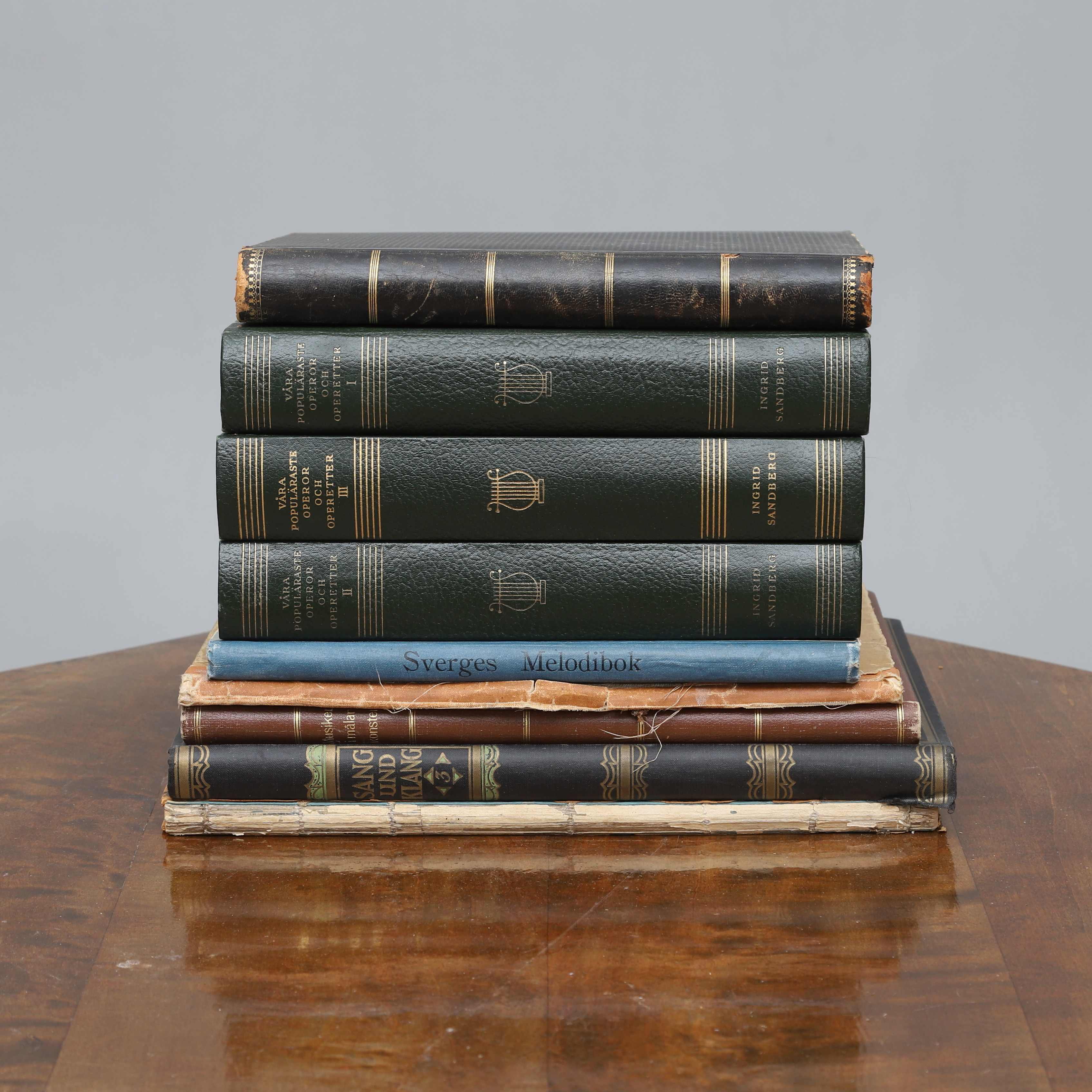 PARTI BÖCKER, 9 st, musik, 1800-1900-tal, bl.a. "Sang und klang im XIX und XX Jahrundert Leo Blech, "Sveriges melodibok", "Våra populäraste operor och operetter".