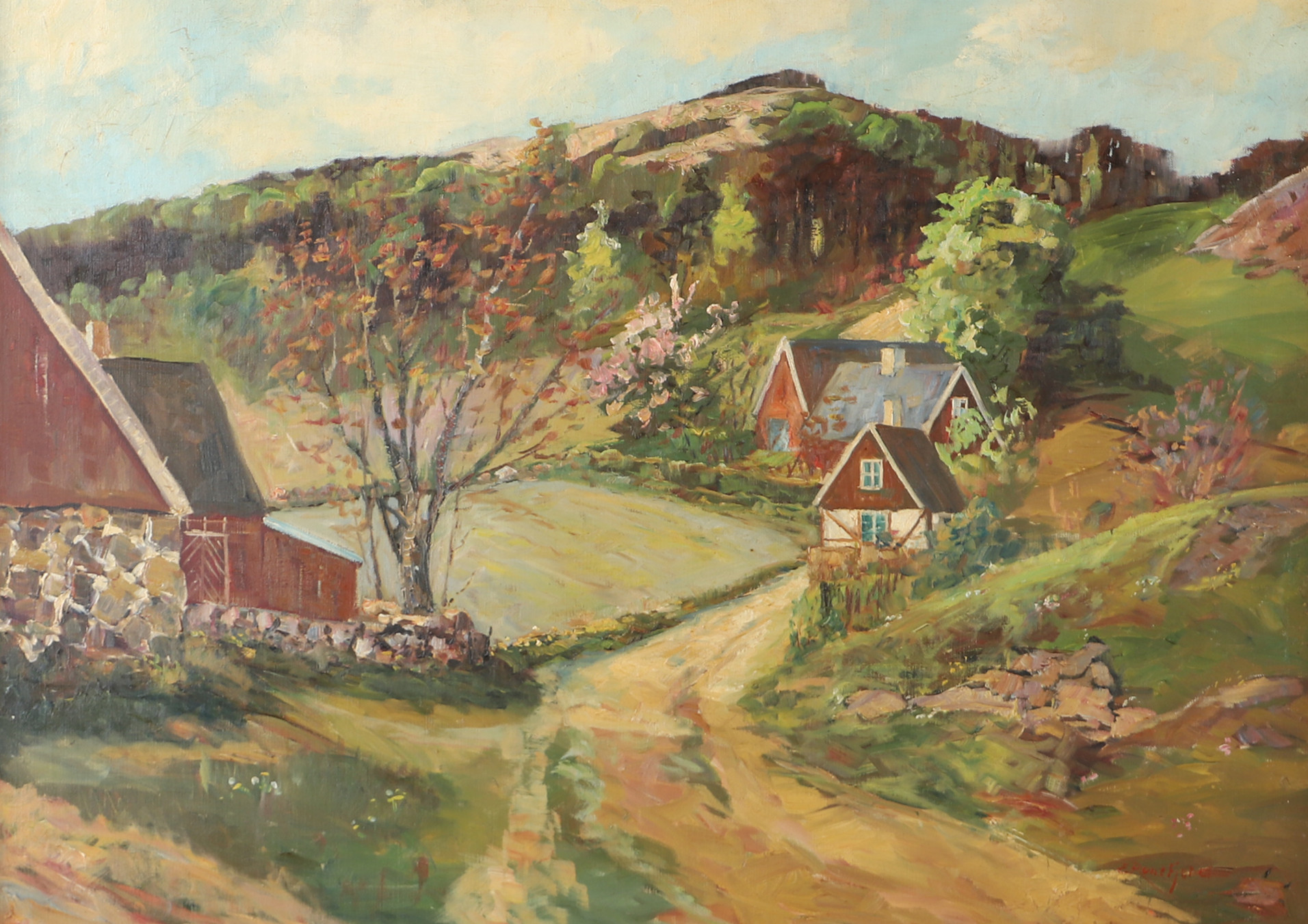 EMIL RUNEFJORD. Björkeröd med Håkull, olja på duk, signerad.