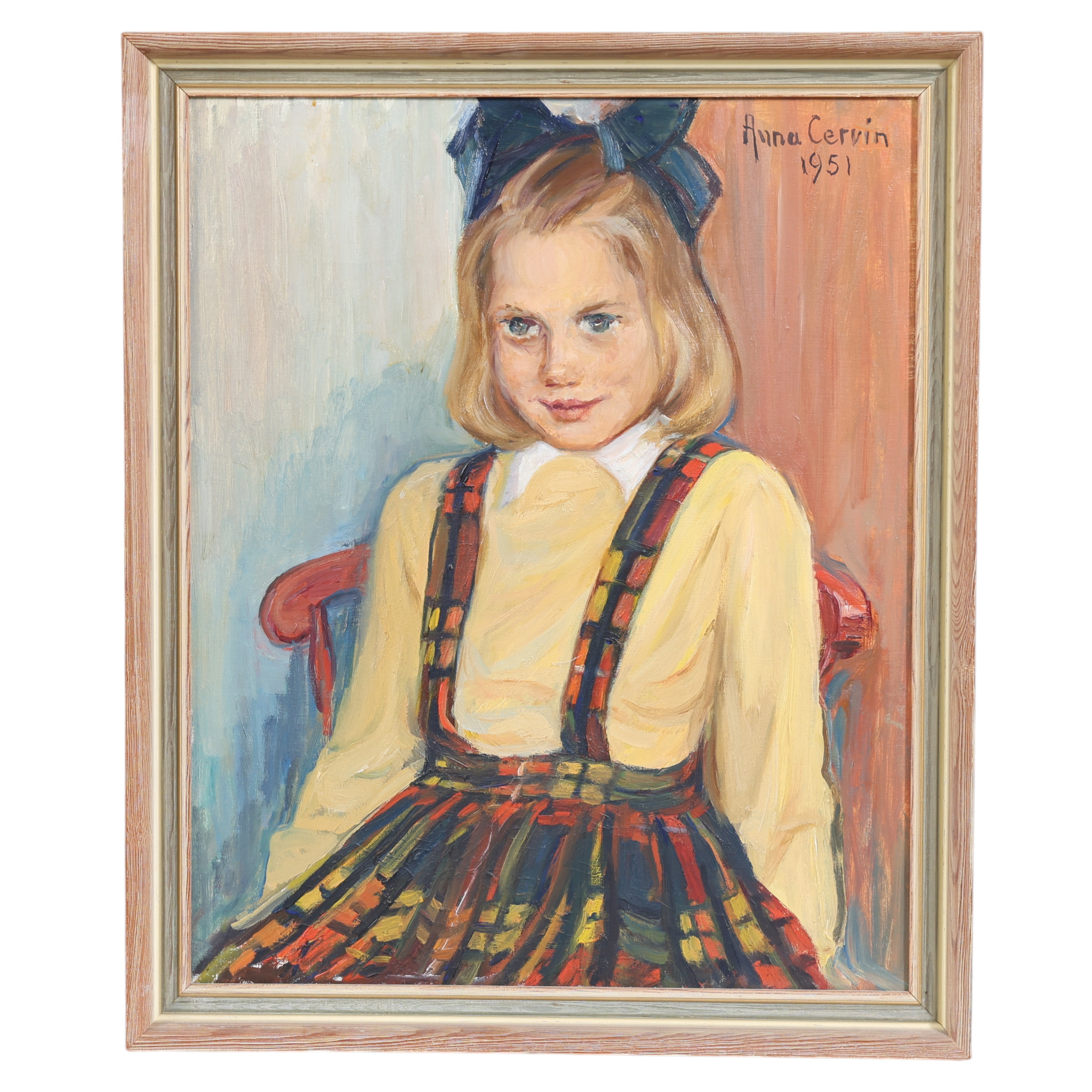 ANNA CERVIN. Porträtt av flicka, olja på duk, signerad och daterad 1951.