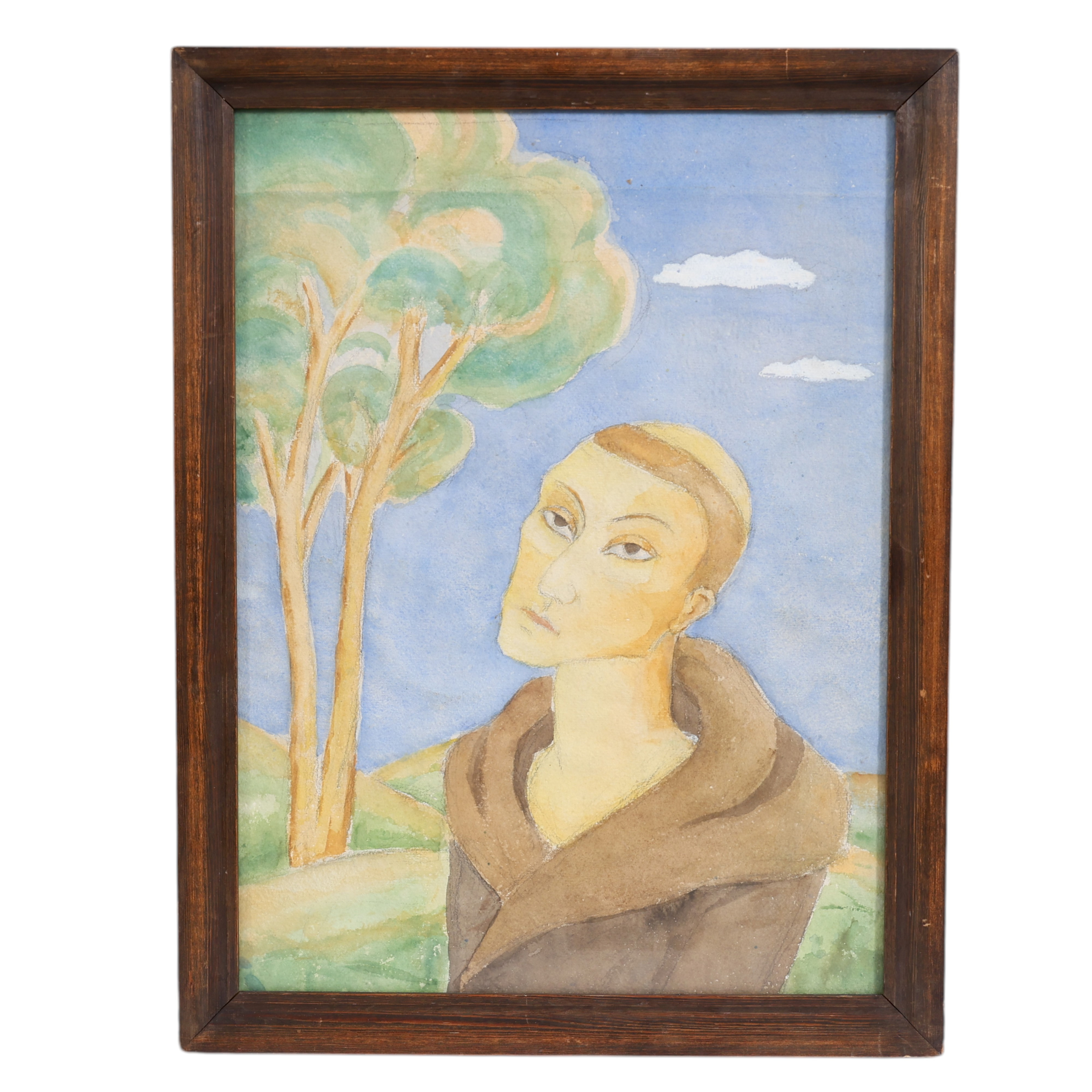 ERIK ULFVENBERG. Munk, akvarell på papper, 1940-tal.