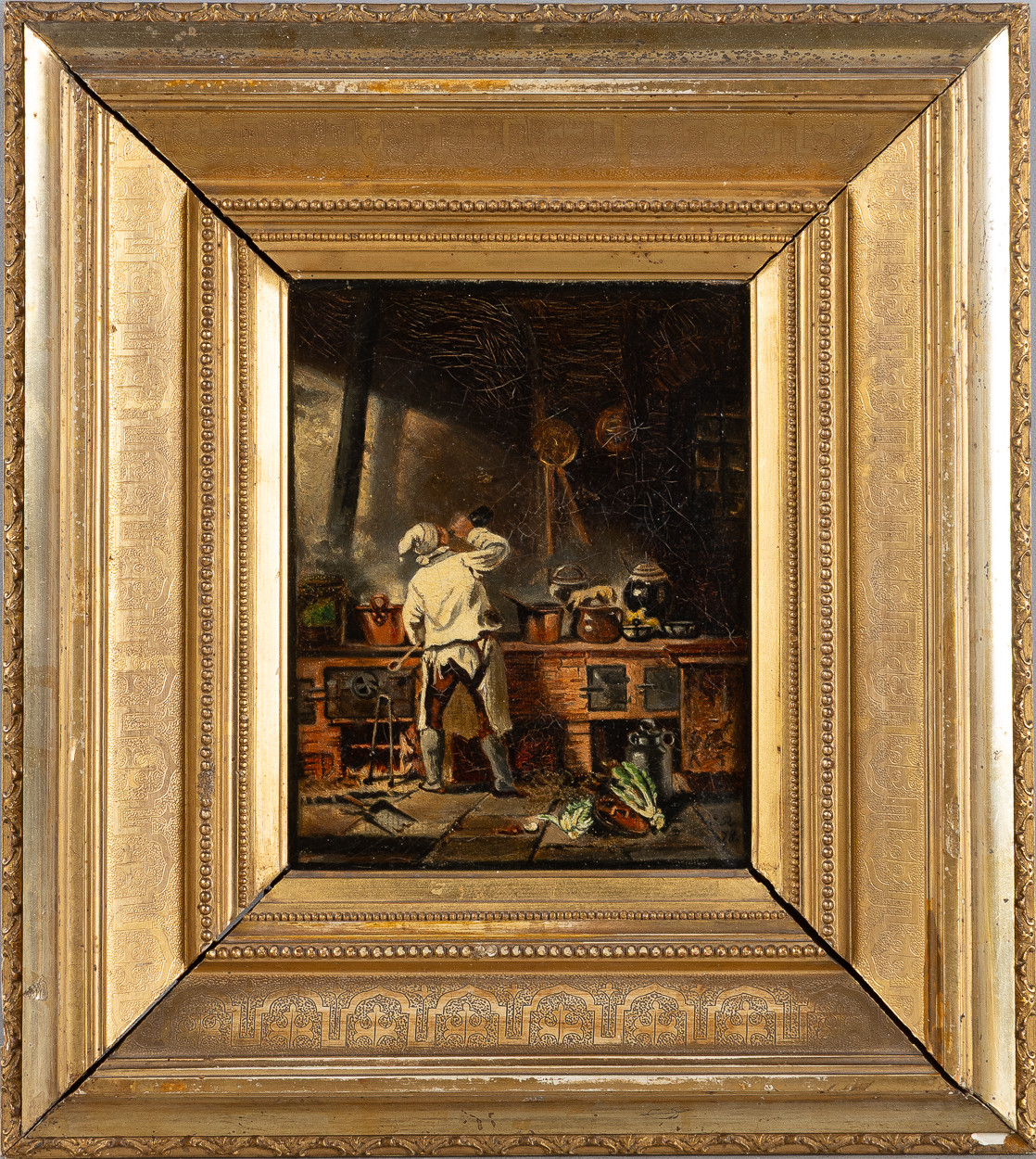 OIDENTIFIERAD KONSTNÄR. Köksinteriör, olja på duk, 1800-tal.