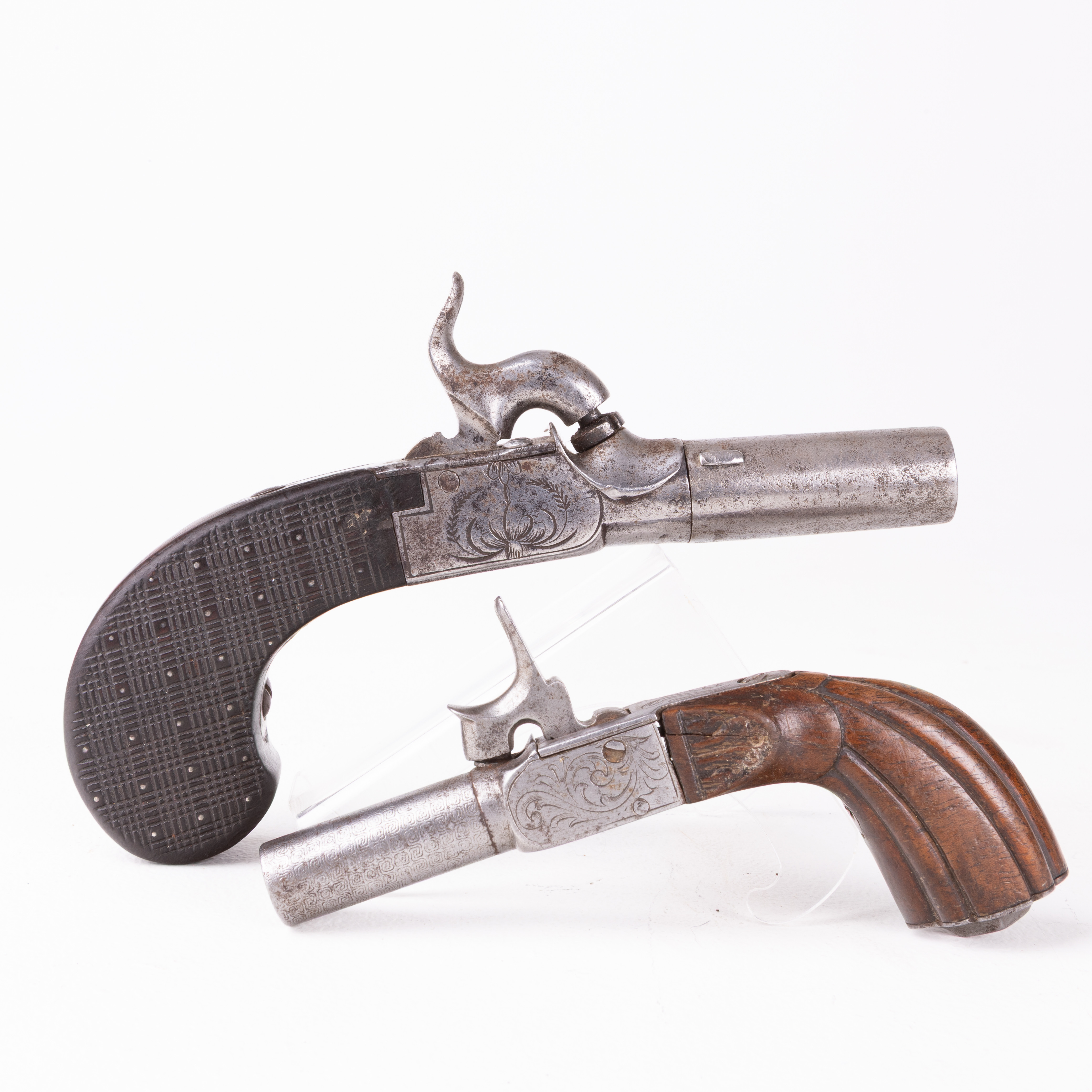 SLAGLÅSPISTOLER, 2 st, fickmodell, Belgien/Tyskland, 1800-tal.