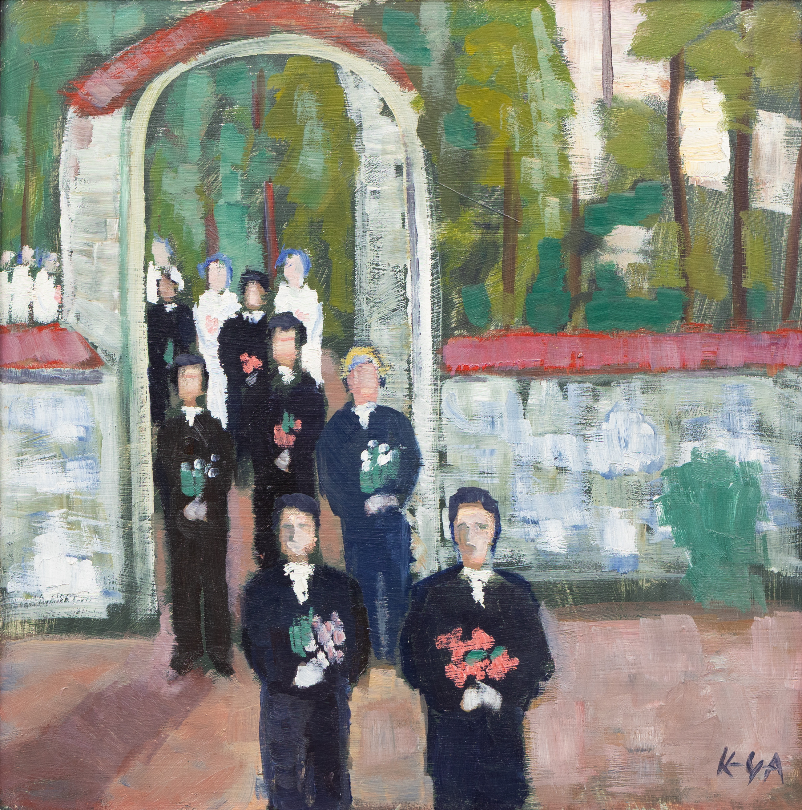 KARL-GÖTE SERNIUS ANDERSSON, (1904-1959). På väg ut, olja på pannå, signerad.