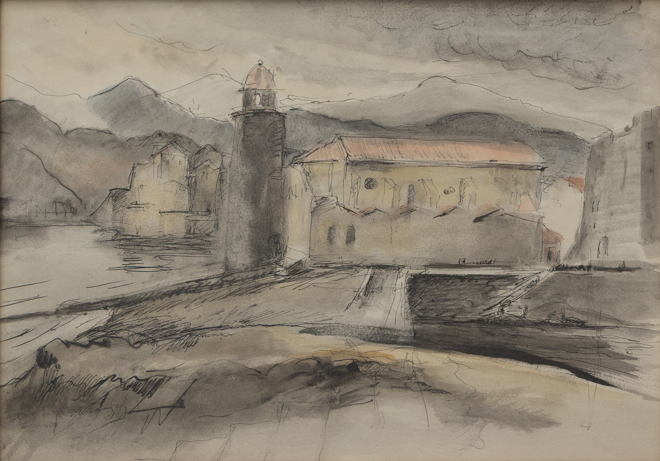 JÜRGEN VON WRANGEL (1881-1957). Motiv från Collioure, Frankrike, blandteknik, signerad.