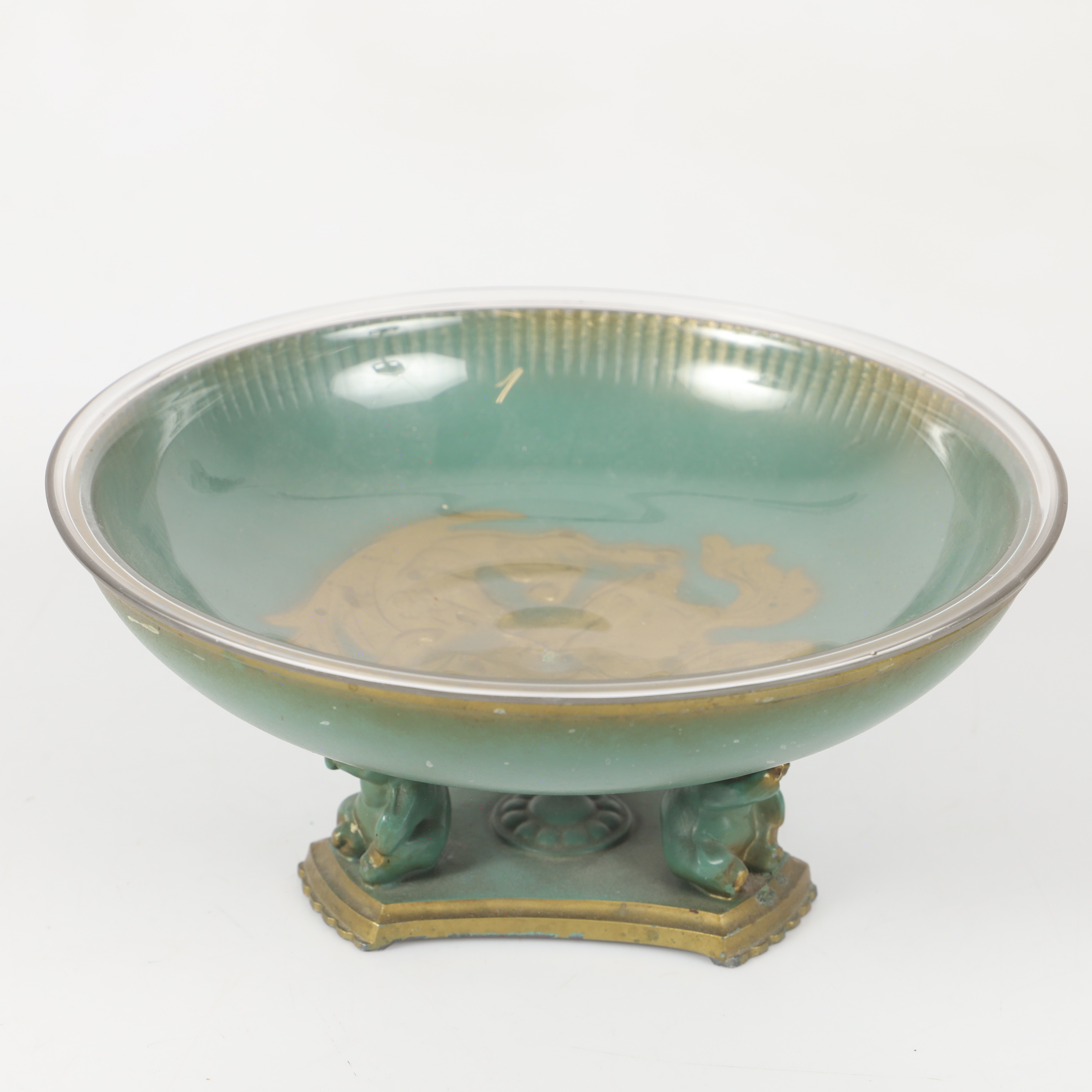 SKÅL MED INSATS, patinerad metall/glas, art-deco.