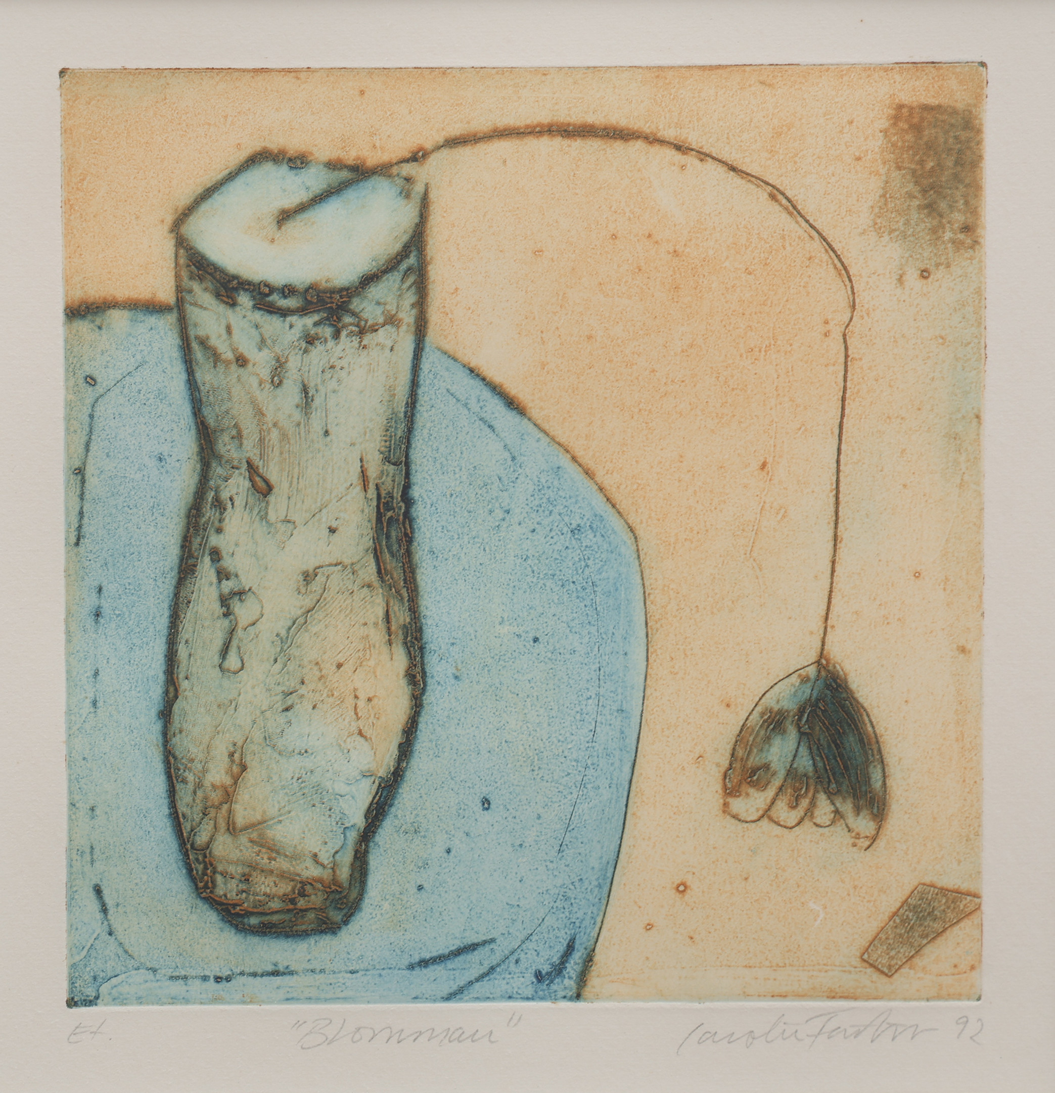 CAROLINE FÄRNSTRÖM 1951-. AKVATINT, "BLOMMAN", SIGNERAD, NUMRERAD E.A. OCH DATERAD 1992.