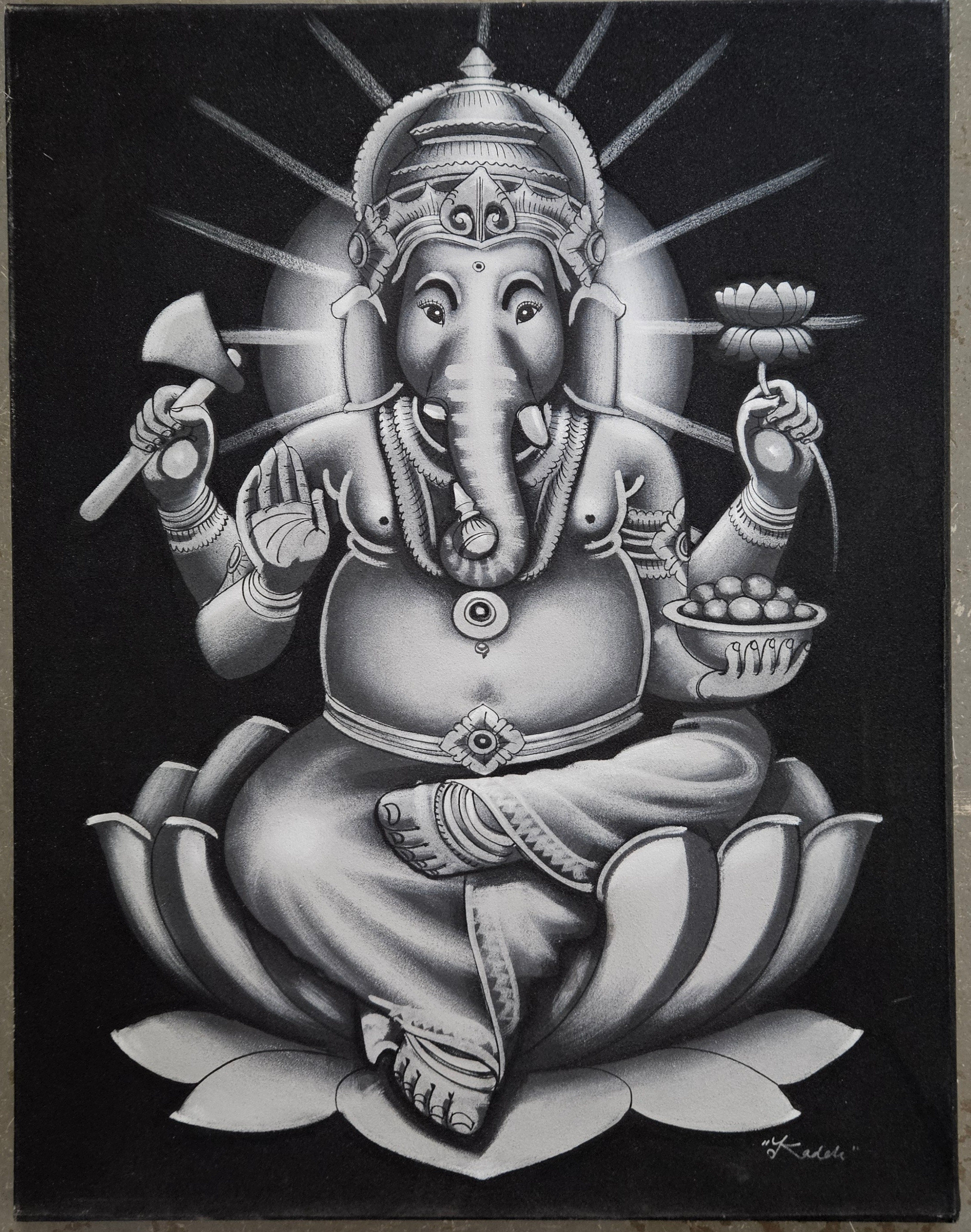 OIDENTIFIERAD KONSTNÄR. Ganesha. Blandteknik, otydligt signerad.