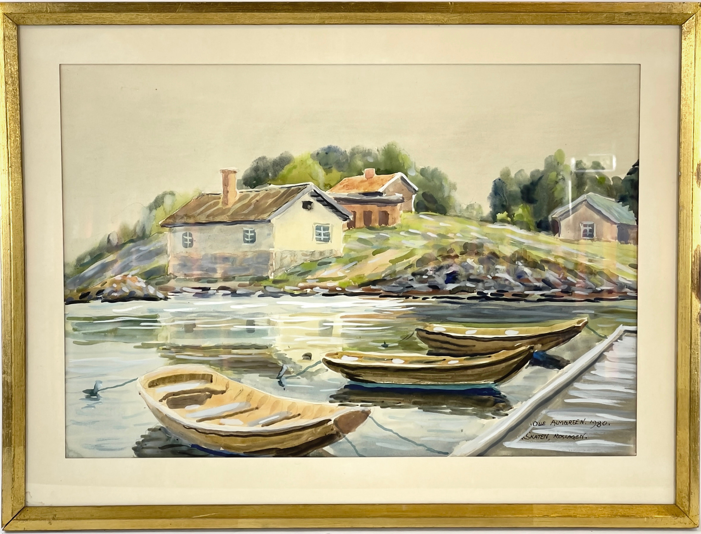 OLLE ALMGREEN (f. 1914), akvarell, "Skaten, Roslagen", signerad samt daterad 1980.