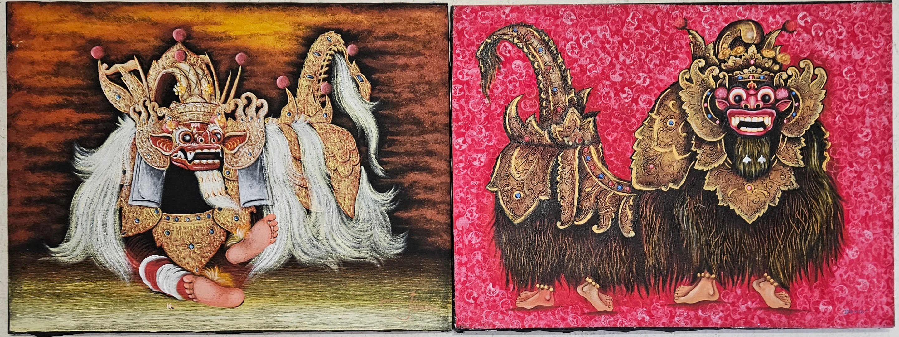 OIDENTIFIERAD KONSTNÄR. Balinesiska drakar. Blandteknik, 2 st, otydligt signerade.