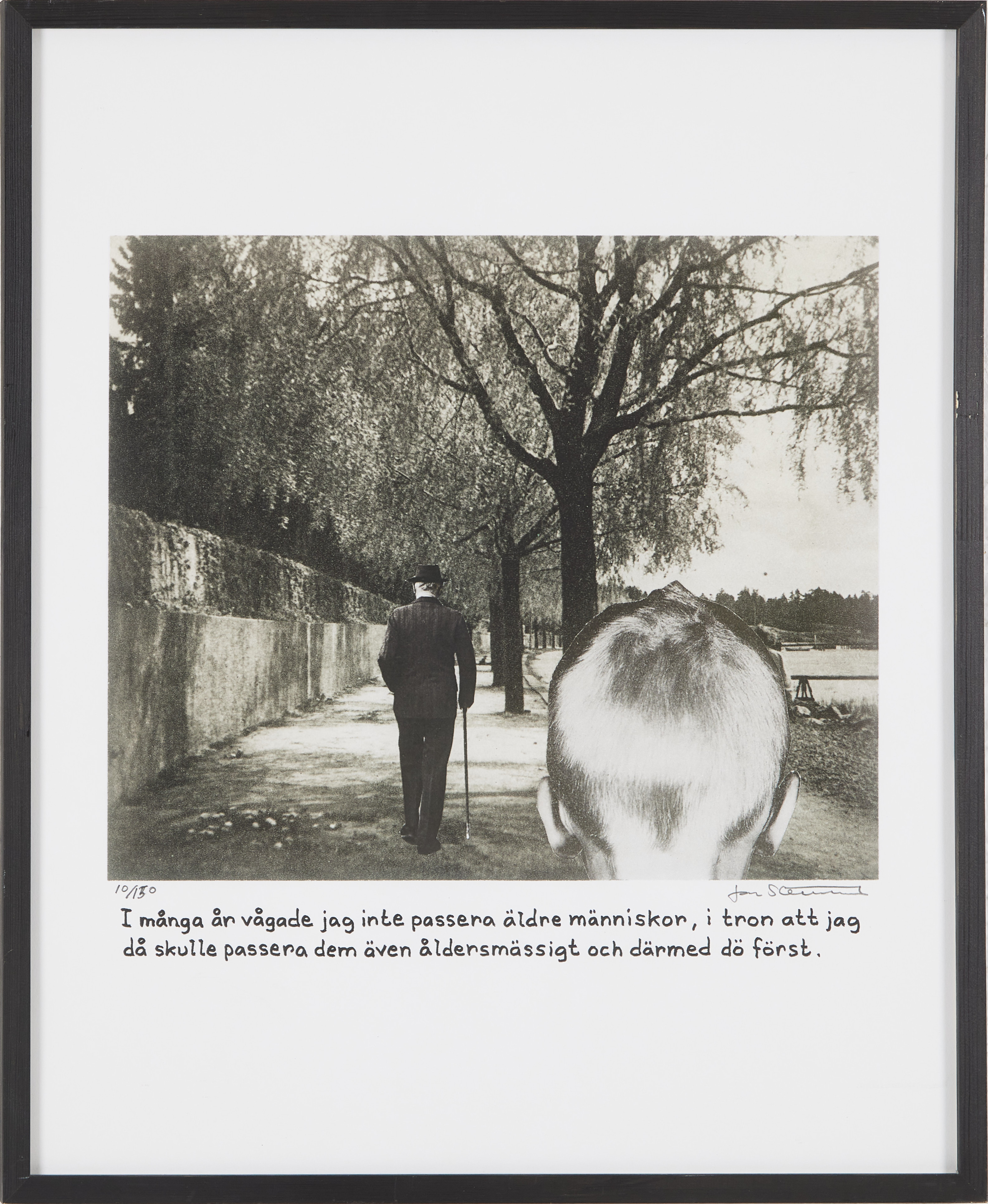 JAN STENMARK. "I många år vågade jag inte passera äldre människor, i tron att jag då skulle passera dem även åldersmässigt och därmed dö först" serigrafi, signerad, numrerad 10/§150.