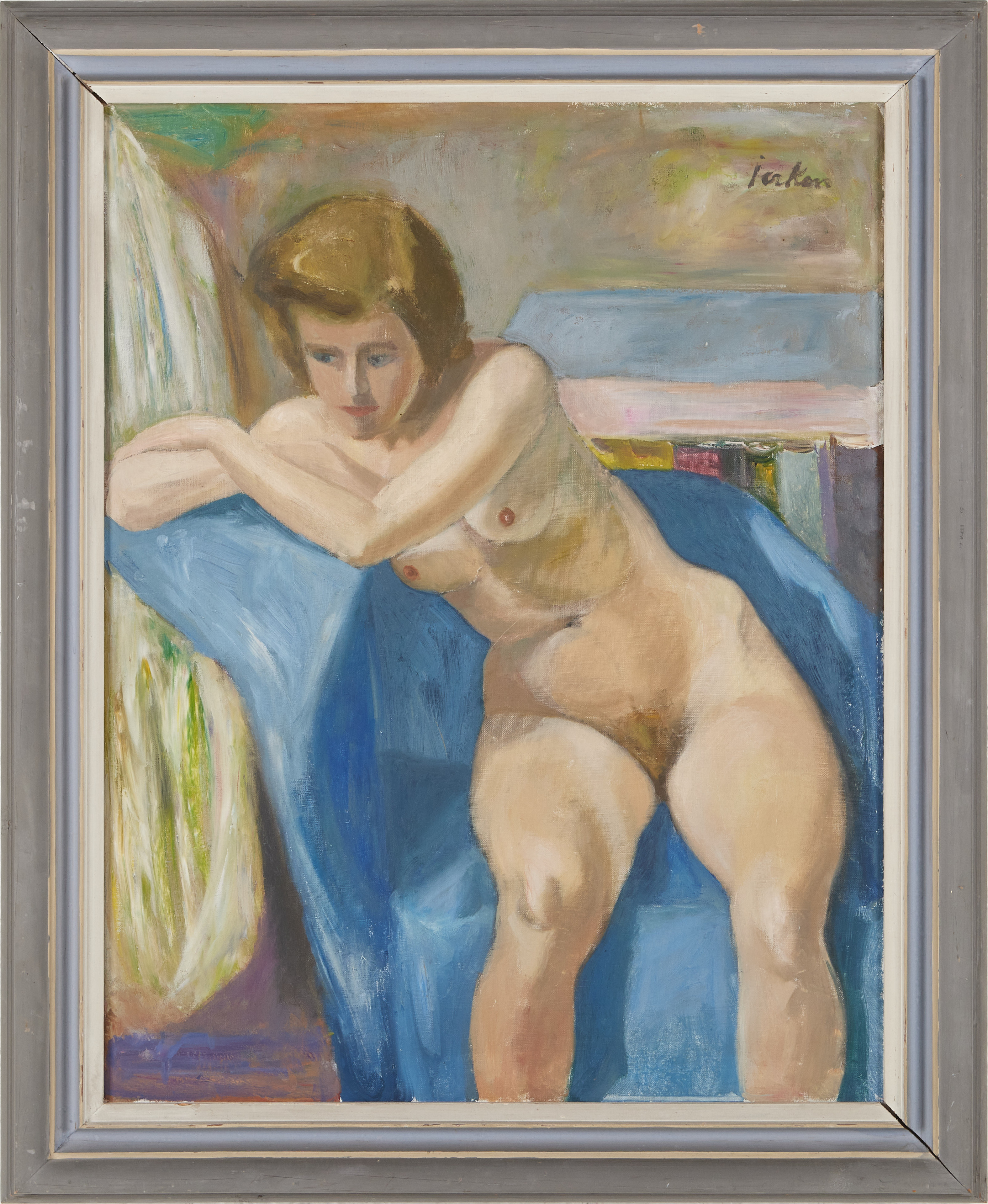 ERIK JERKEN. Modell, oljemålning på duk, signerad Jerken.