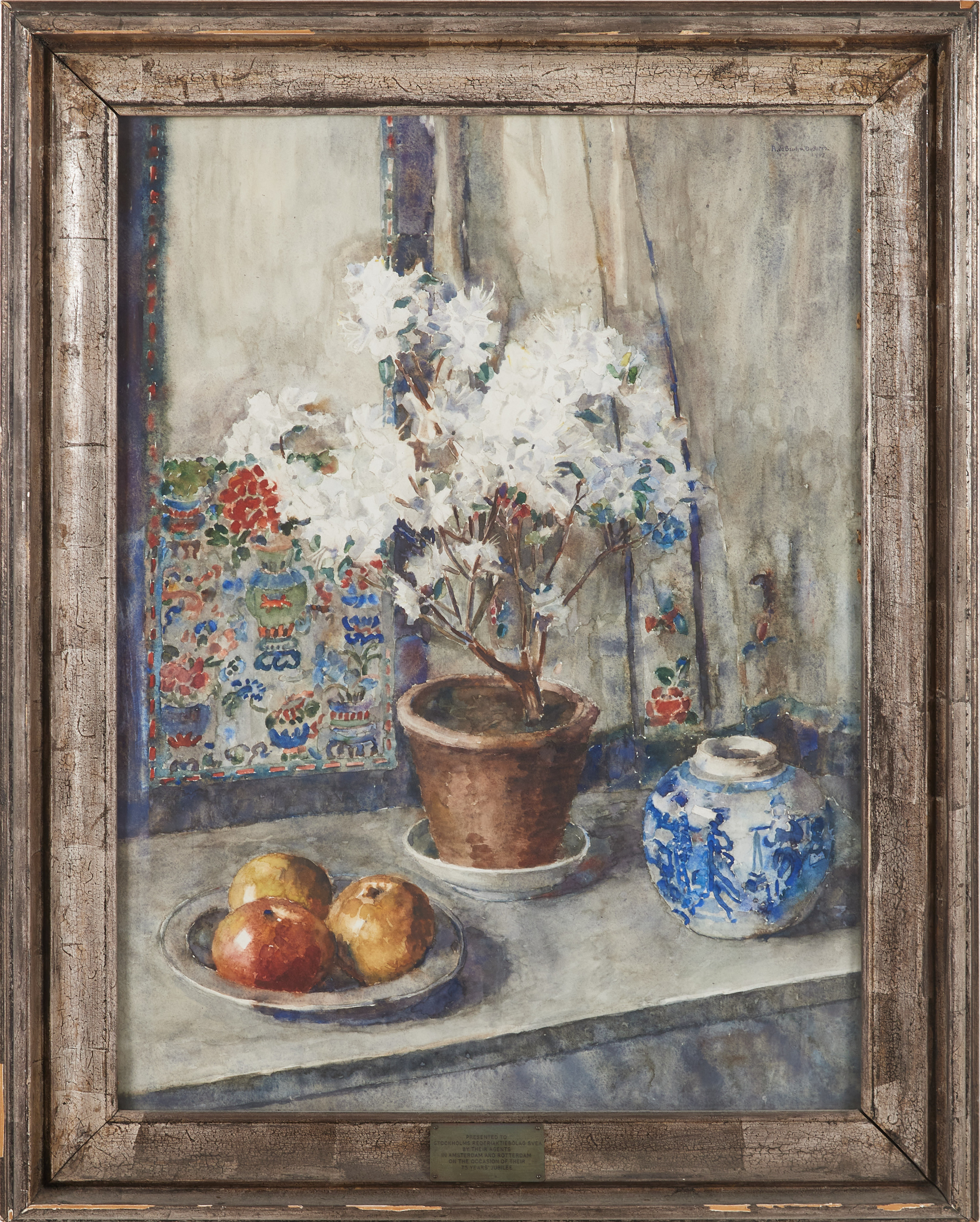 RUDOLF DE BRUYN OUBOTER (1894-1983). Stilleben med vit azalea, akvarell.