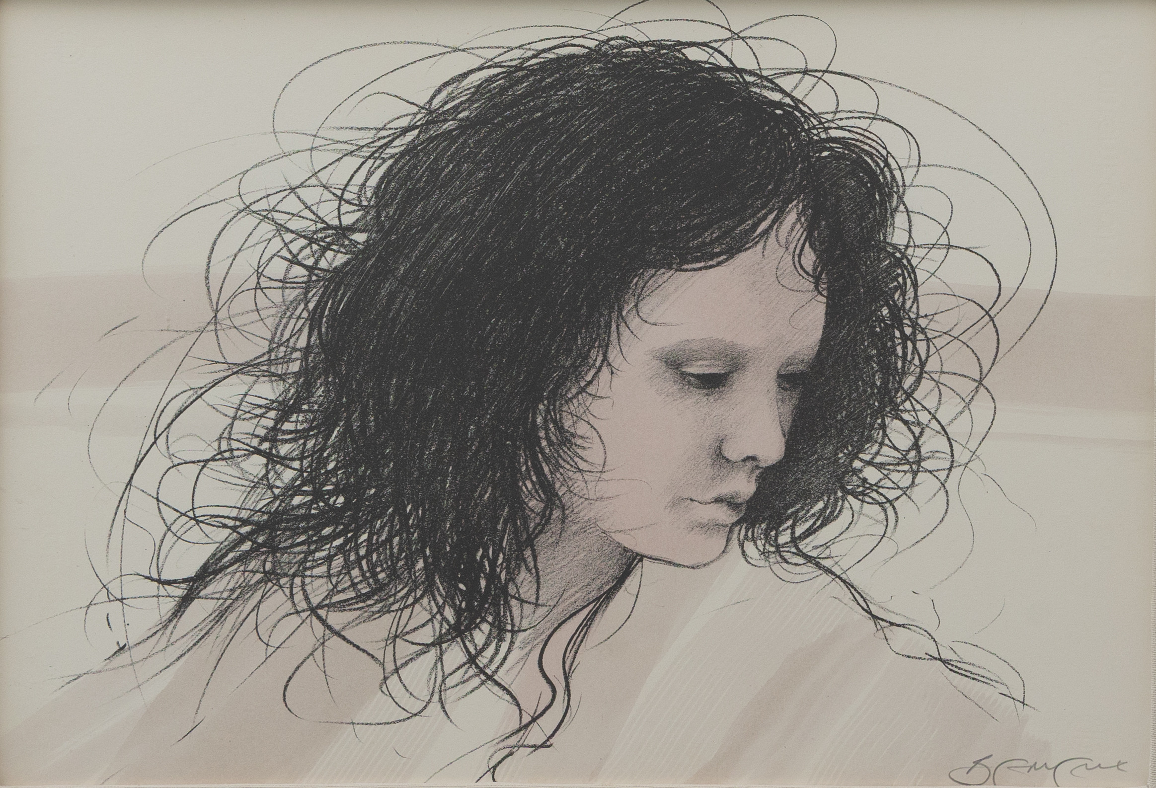 RICCARDO BENVENUTI (ITALIEN 1939-2018). Flickporträtt, blandteknik, signerad.