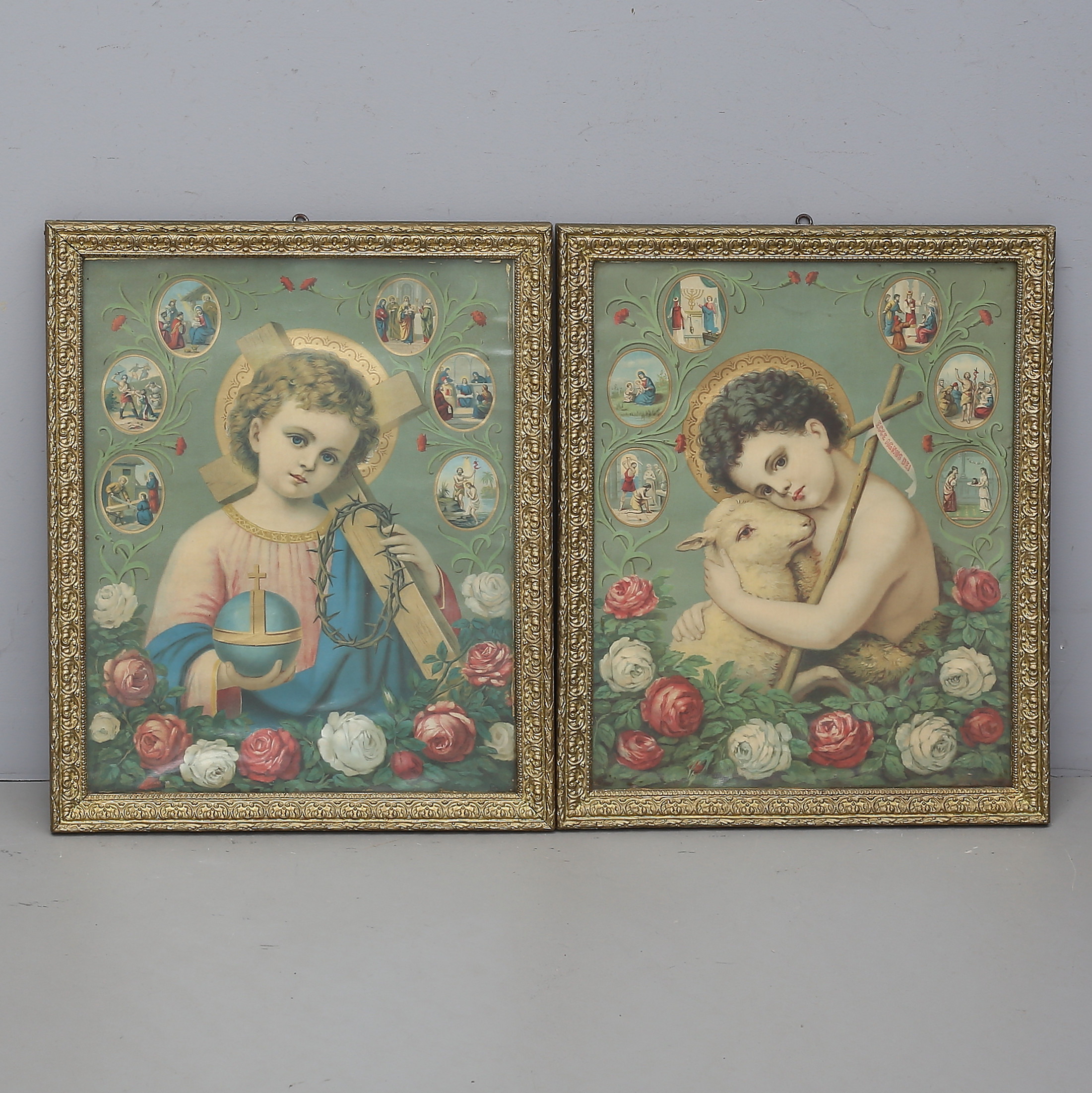 TRYCK, 2 st, inramade, religiösa motiv, tidigt 1900-tal.